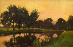 A Man Rowing a Boat on a Quiet Backwater by Henry John Yeend King, Oil on Panel