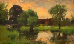 A Woman With a Dog in the Evening Light by British Artist Henry John Yeend King
