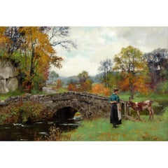 An Autumn Crossing, Early 20th-century British Oil Painting