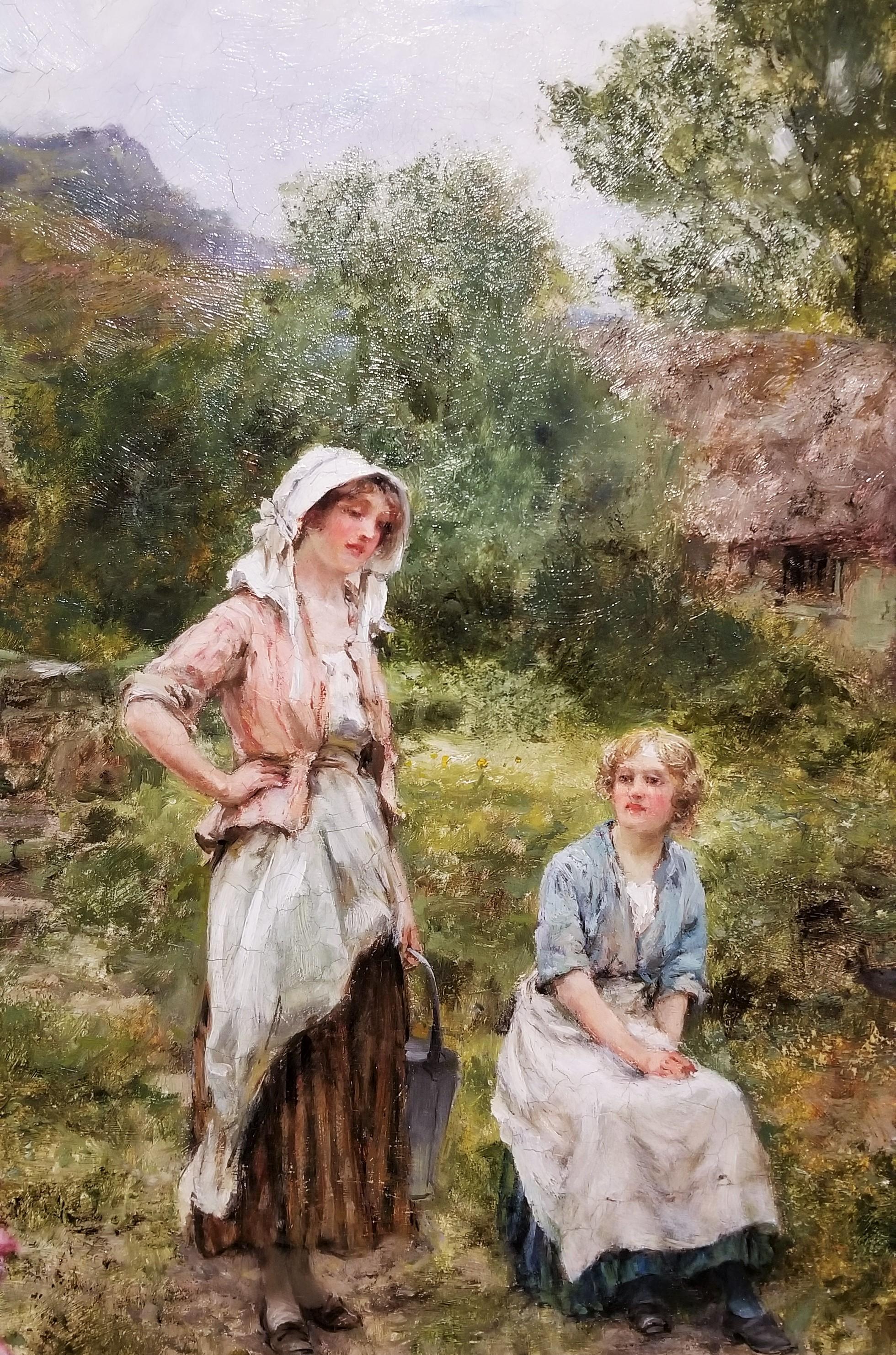 Fetching Water by the River /// British Impressionism Yeend King Oil Painting en vente 7