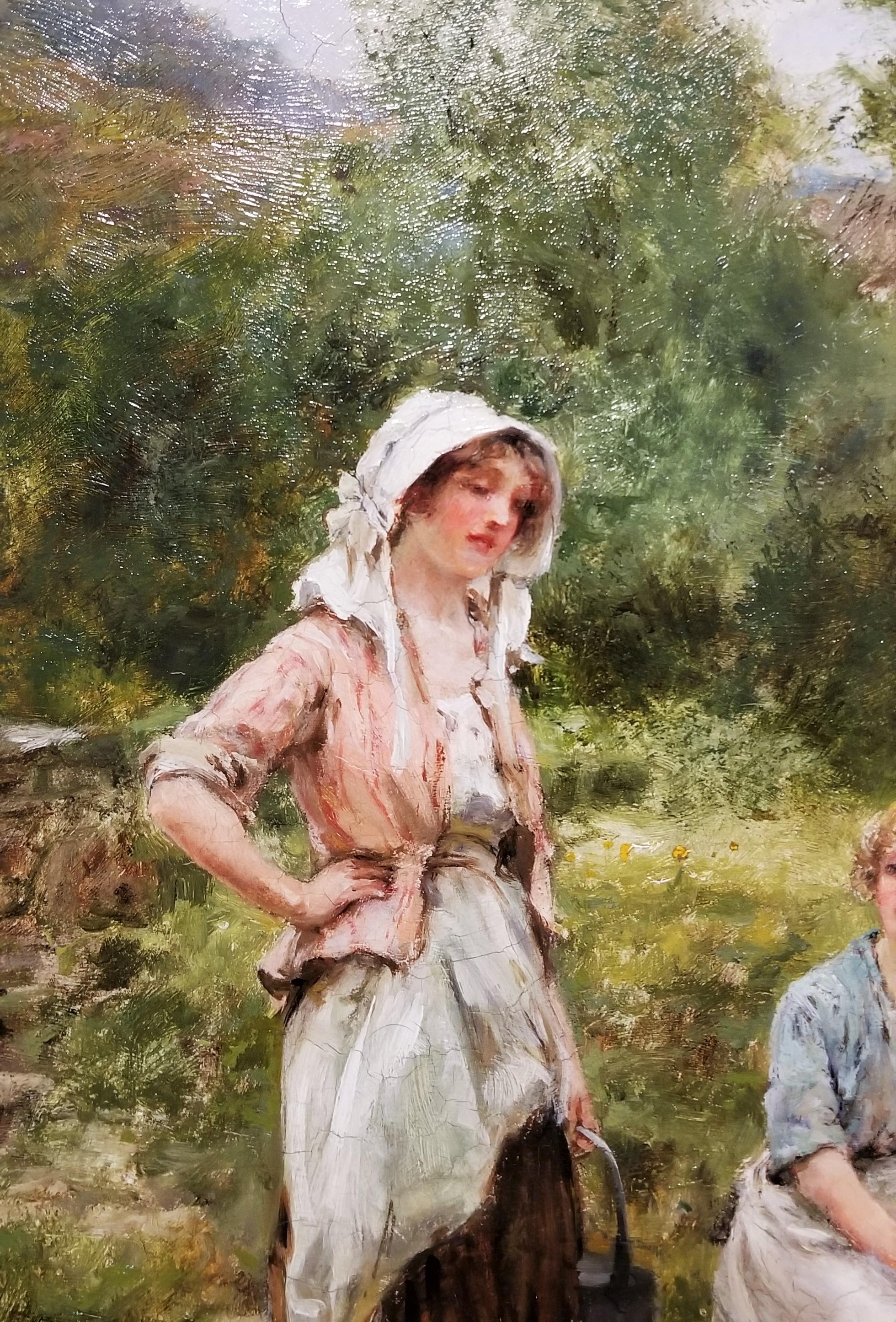 Fetching Water by the River /// British Impressionism Yeend King Oil Painting en vente 9