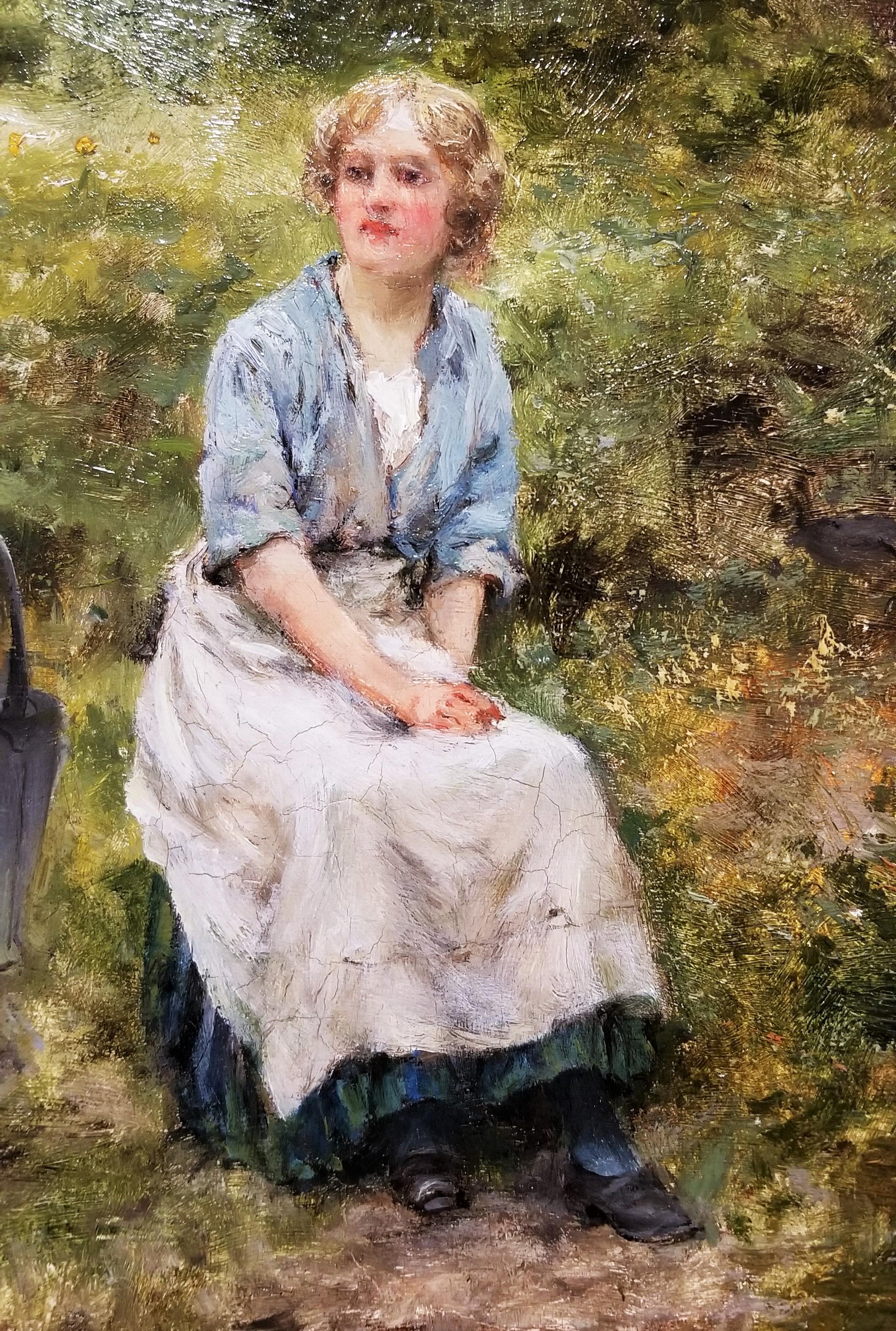 Fetching Water by the River /// British Impressionism Yeend King Oil Painting en vente 10