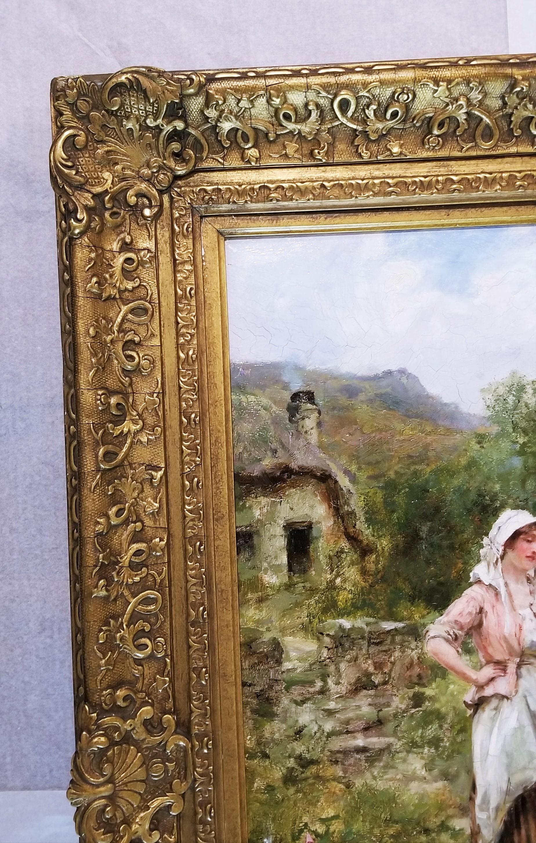 Fetching Water by the River /// British Impressionism Yeend King Oil Painting en vente 1