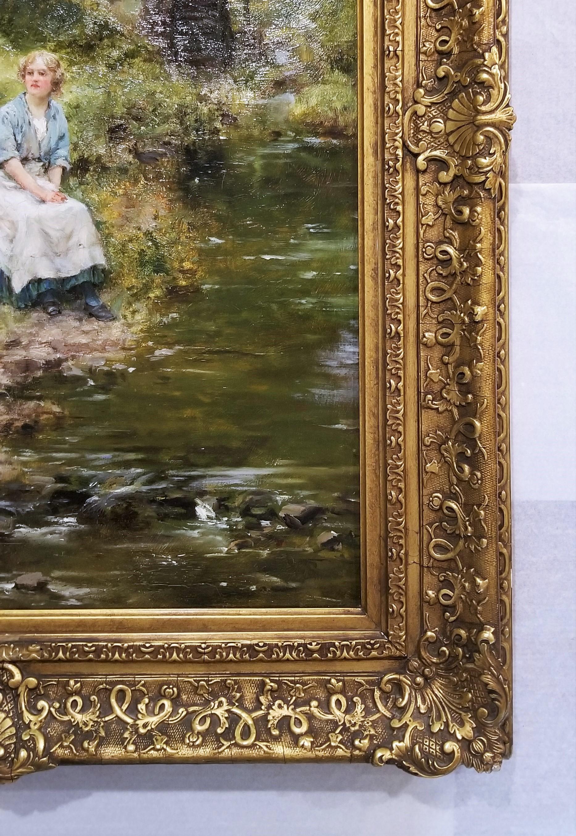 Fetching Water by the River /// British Impressionism Yeend King Oil Painting en vente 3