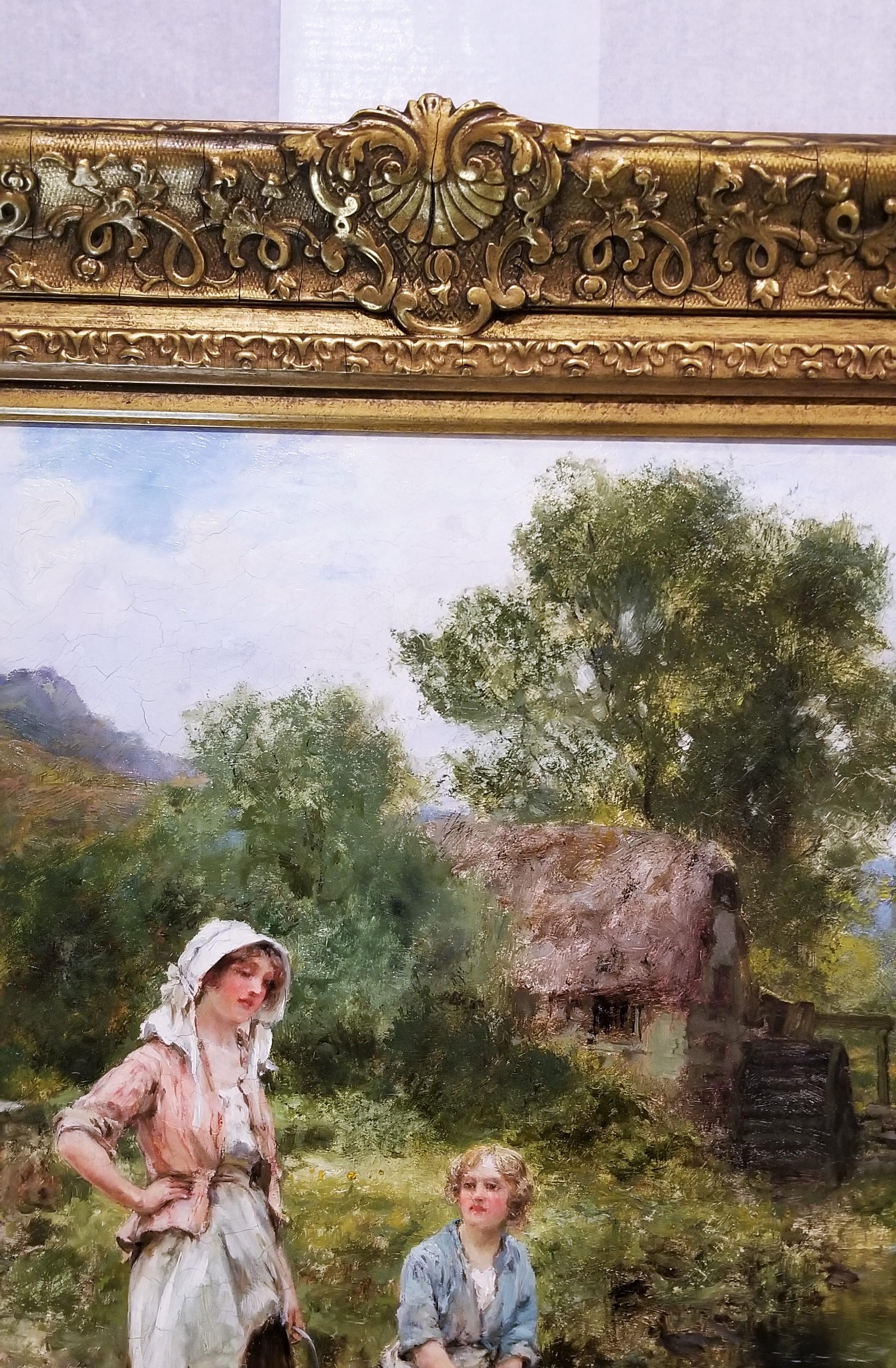 Fetching Water by the River /// British Impressionism Yeend King Oil Painting en vente 4