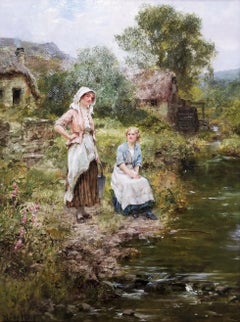 Fetching Water by the River /// British Impressionism Yeend King Oil Painting