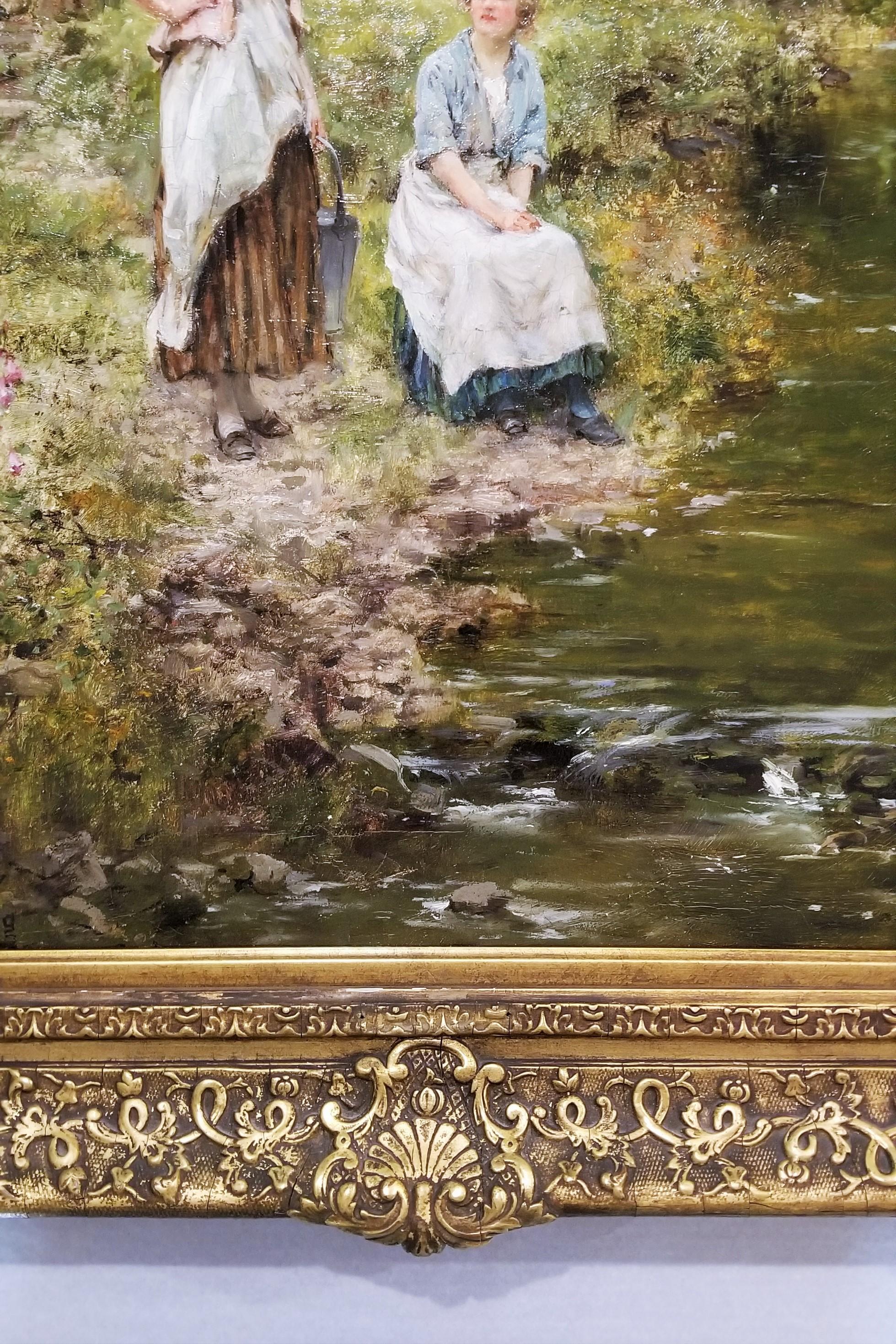 Fetching Water by the River /// British Impressionism Yeend King Oil Painting  For Sale 3