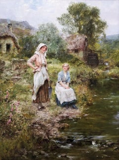 Fetching Water by the River /// British Impressionism Yeend King Oil Painting 