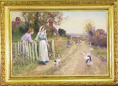 Journée d'été à la campagne, peinture à l'huile réaliste, début du 20e siècle