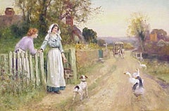 Journée d'été à la campagne, peinture à l'huile réaliste, début du 20e siècle