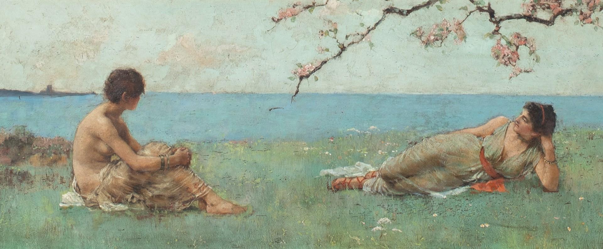 Triptych Of Maidens In Spring, circa 1900 - Painting by Henry John Yeend King