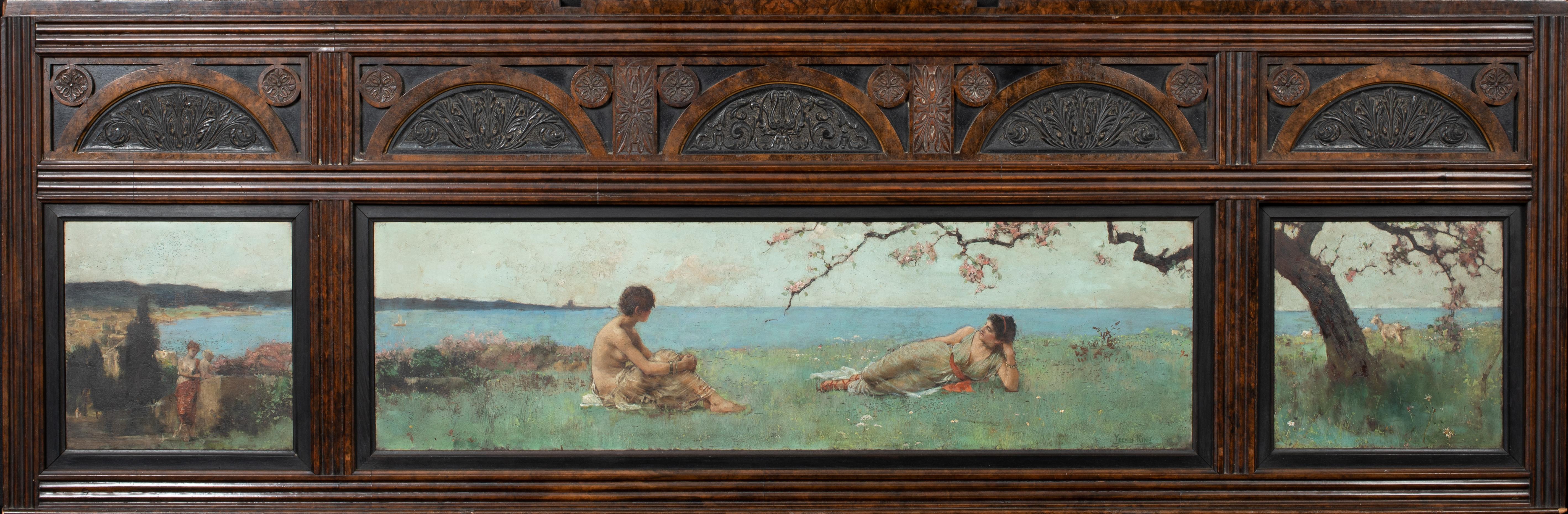 Henry John Yeend King Nude Painting - Triptych Of Maidens In Spring, circa 1900