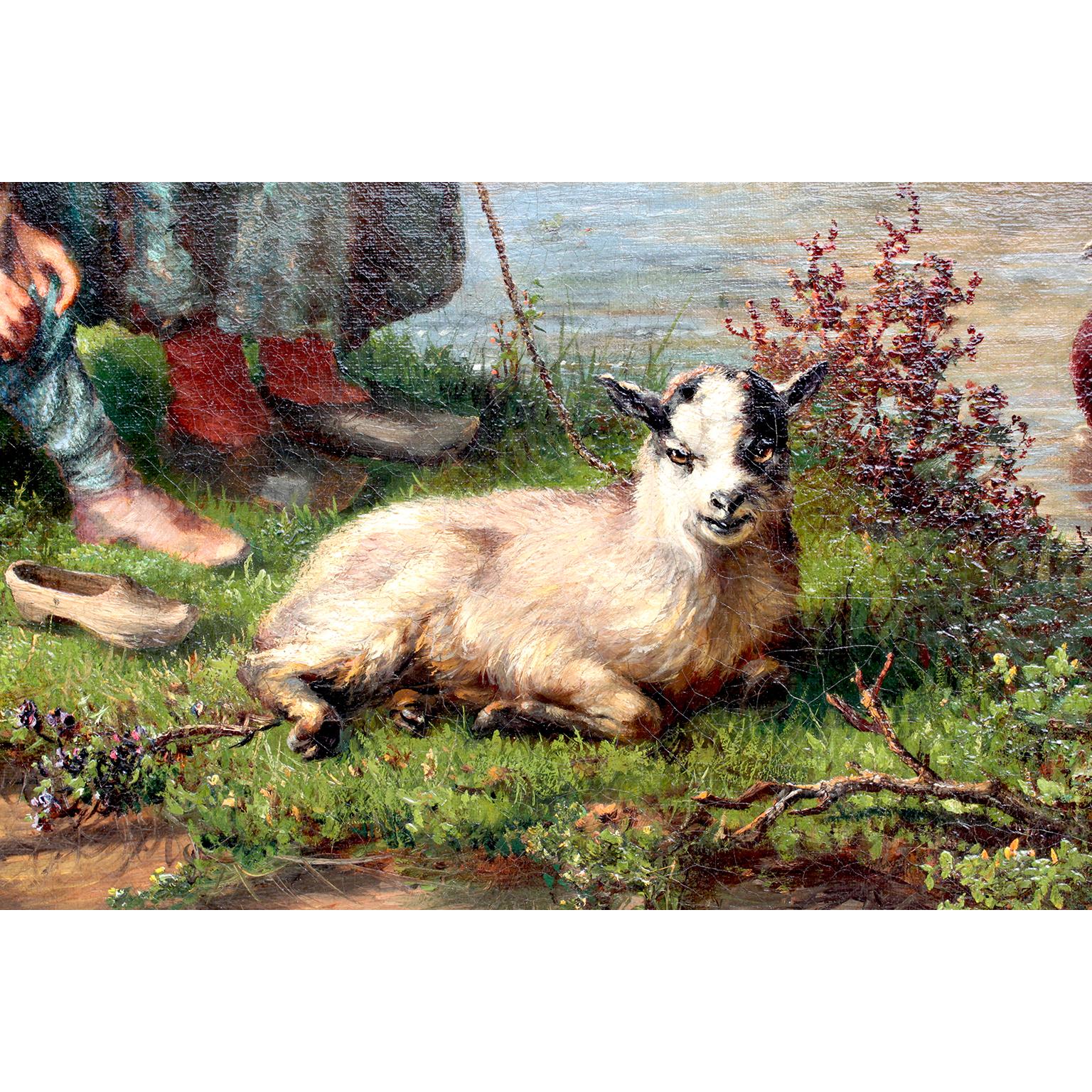 Henry Joseph Campotosto (Belgien 1833-1910) Ölgemälde „Walking the Baby Goat“ (19. Jahrhundert) im Angebot