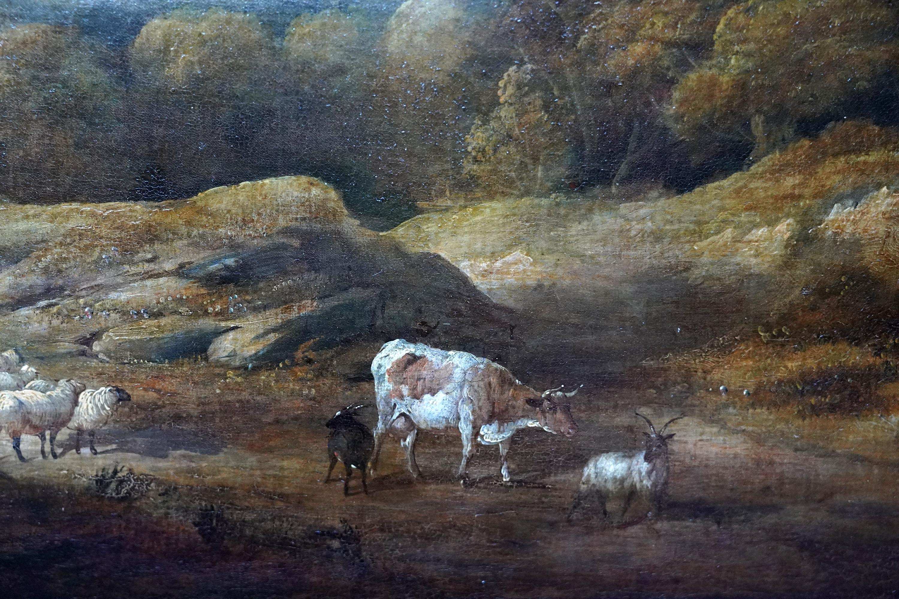 Cattle and Drover in a Landscape - British Victorian art landscape oil painting For Sale 2