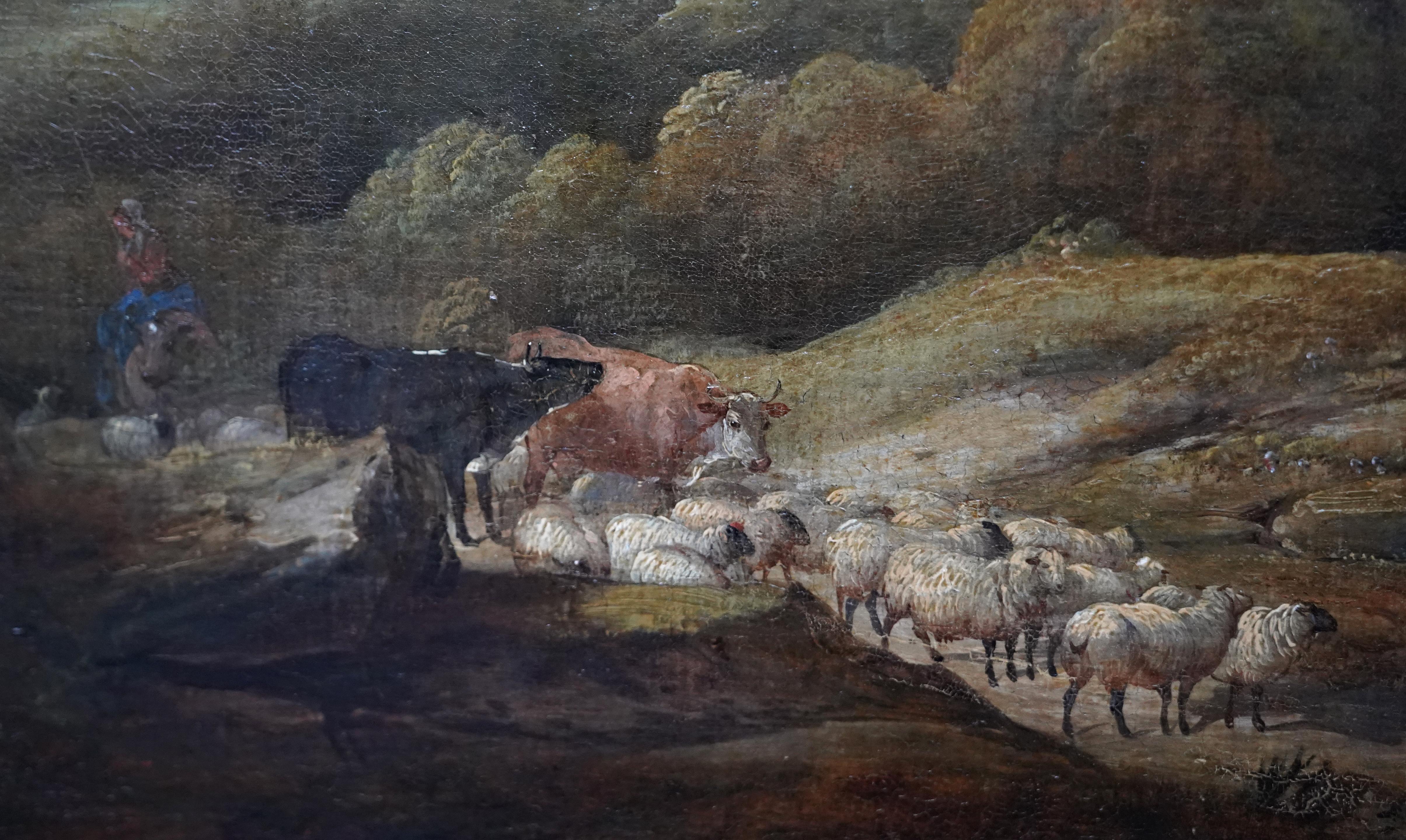 Cattle and Drover in a Landscape - British Victorian art landscape oil painting For Sale 3
