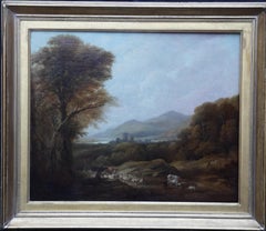 Antique Cattle and Drover in a Landscape - British Victorian art landscape oil painting