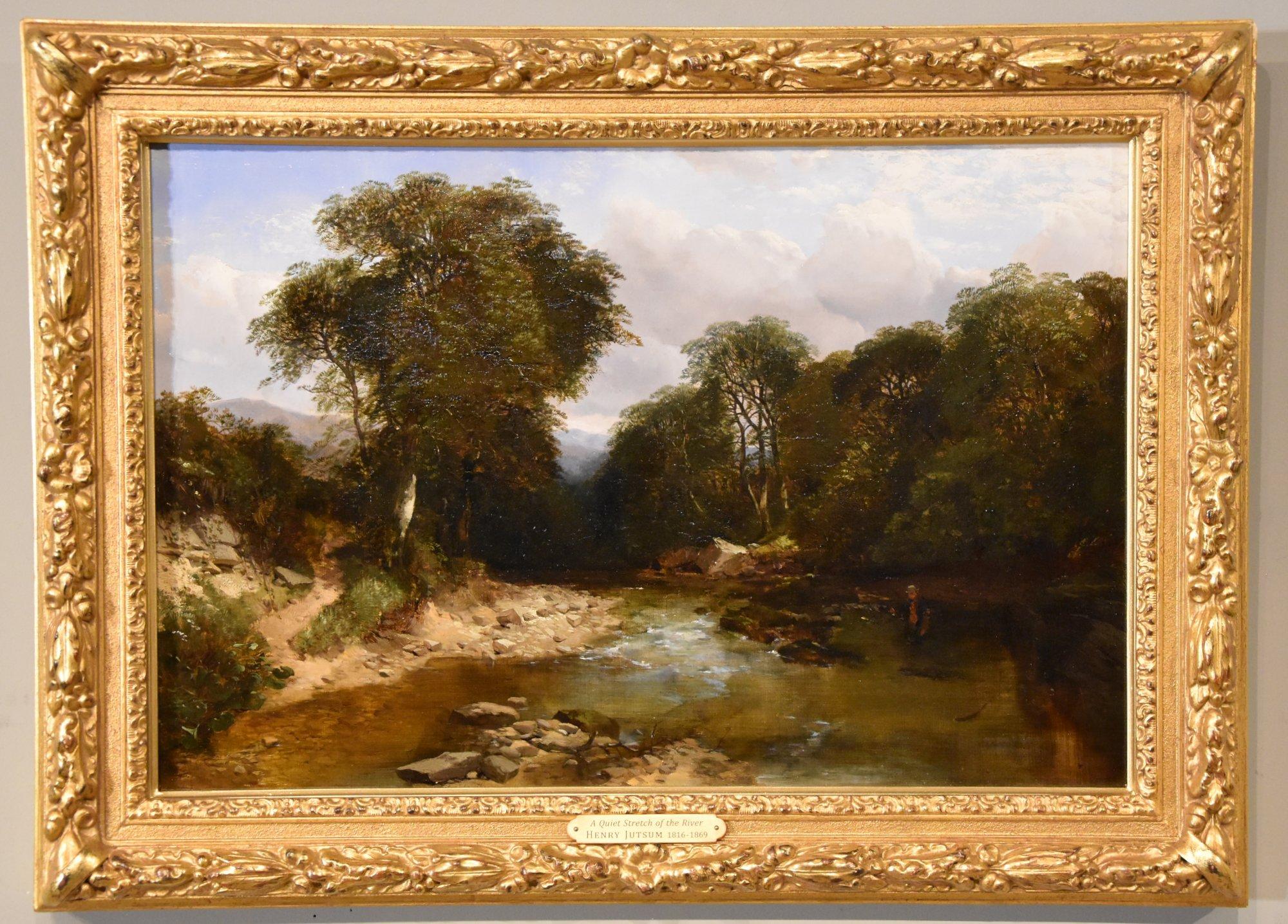 Oil Painting by Henry Jutsum "A Quiet Stretch of the River" 1816 - 1869 London painter of rural landscapes, educated in Devon and studied under James Stark. Exhibited at the Royal Academy and British institution. oil on canvas. Signed

Dimensions