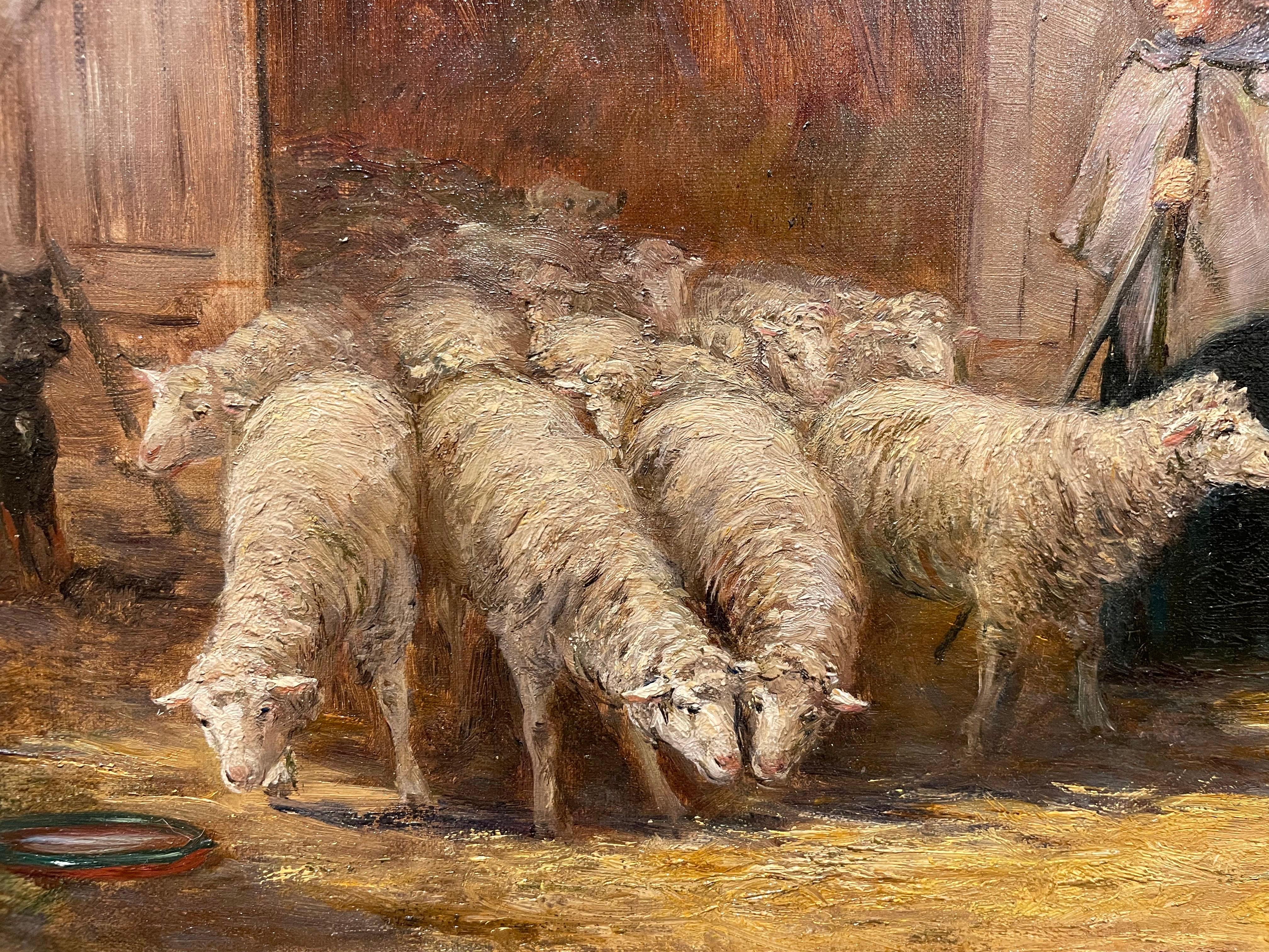19th Century Landscape of Shepherdess w/ Sheep & Dog, Munich, Cleveland School For Sale 1
