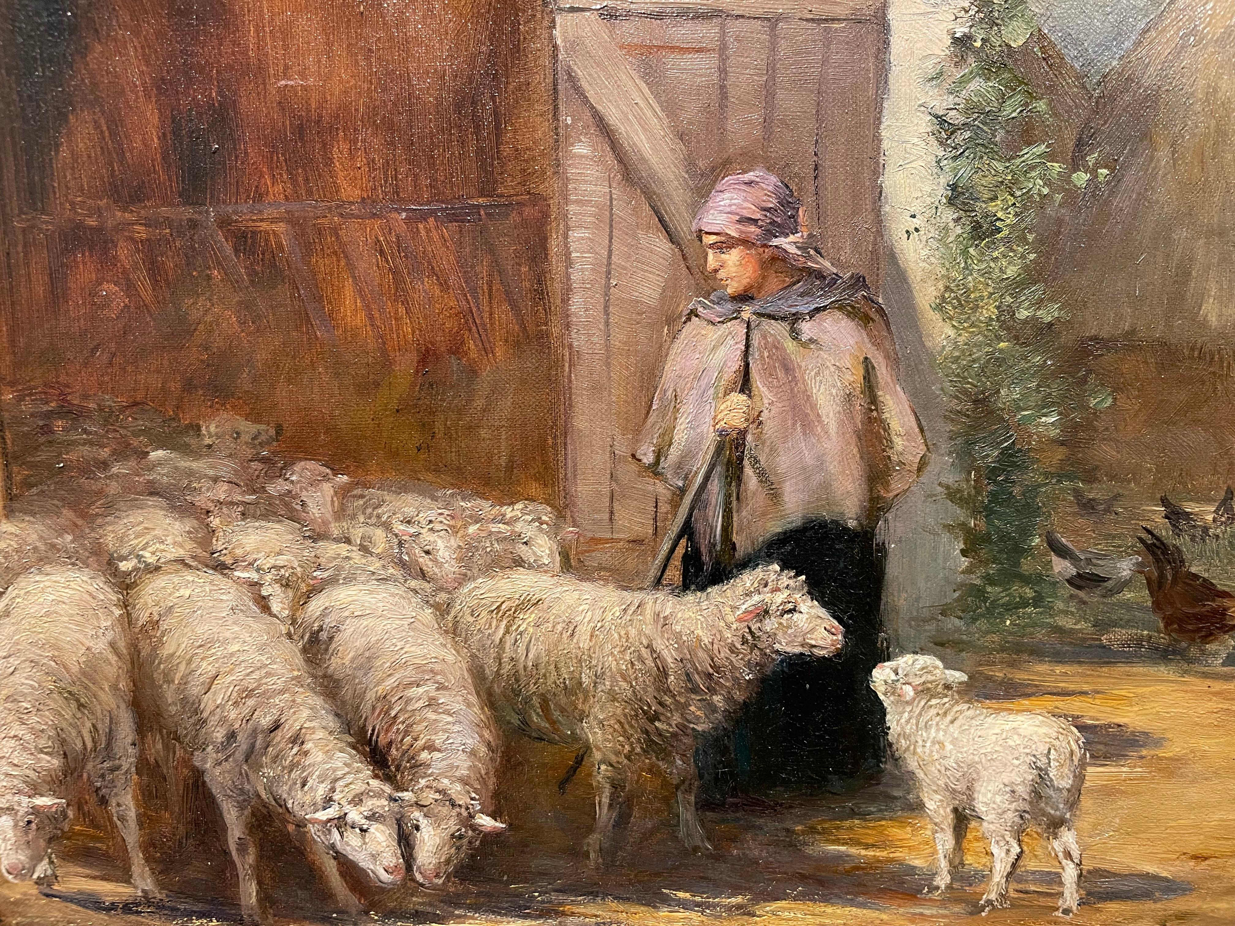 19th Century Landscape of Shepherdess w/ Sheep & Dog, Munich, Cleveland School For Sale 2
