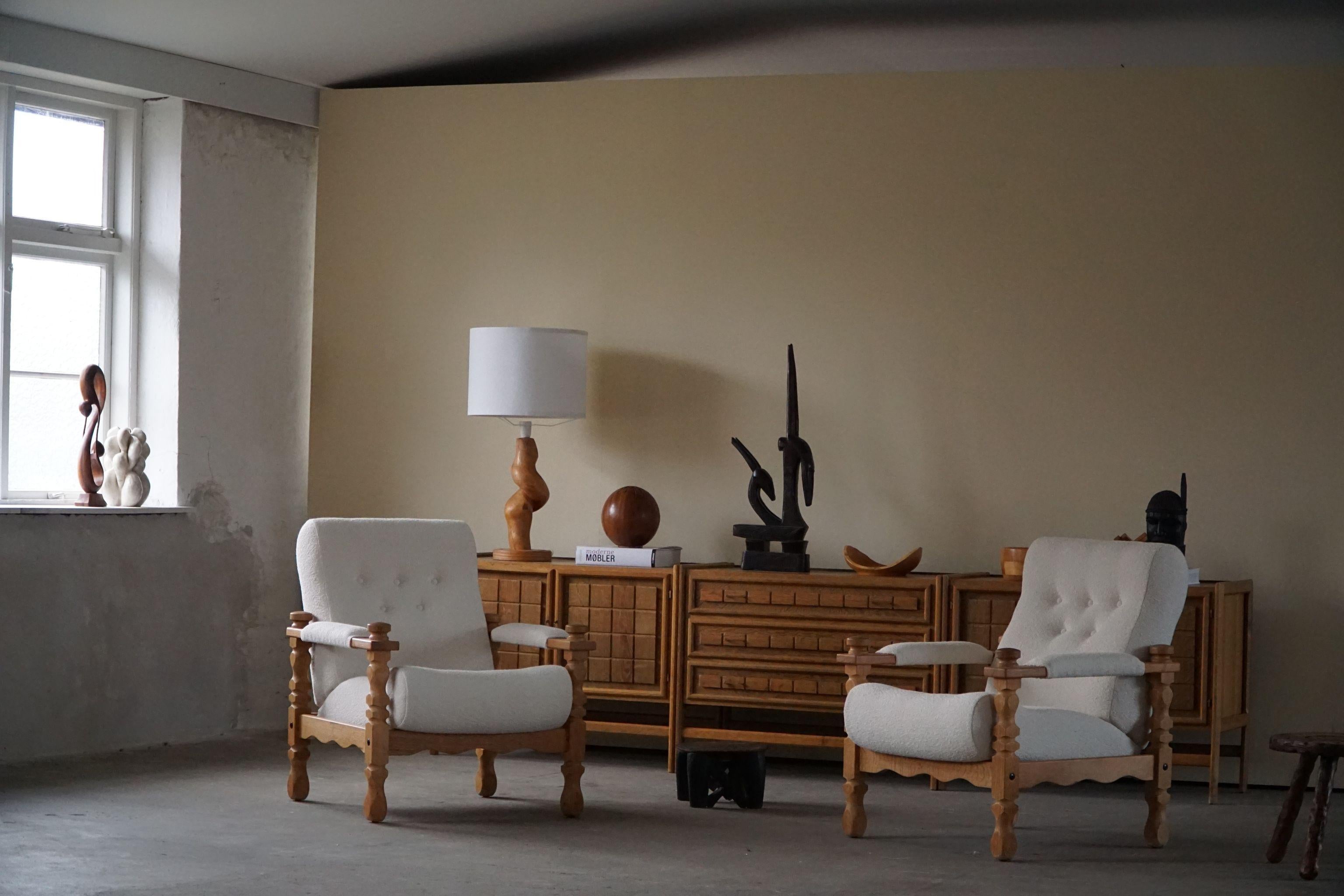 Mid-Century Modern Henning Kjærnulf, Pair of Modern Easy Chairs in Oak & Bouclé, Made in 1960s