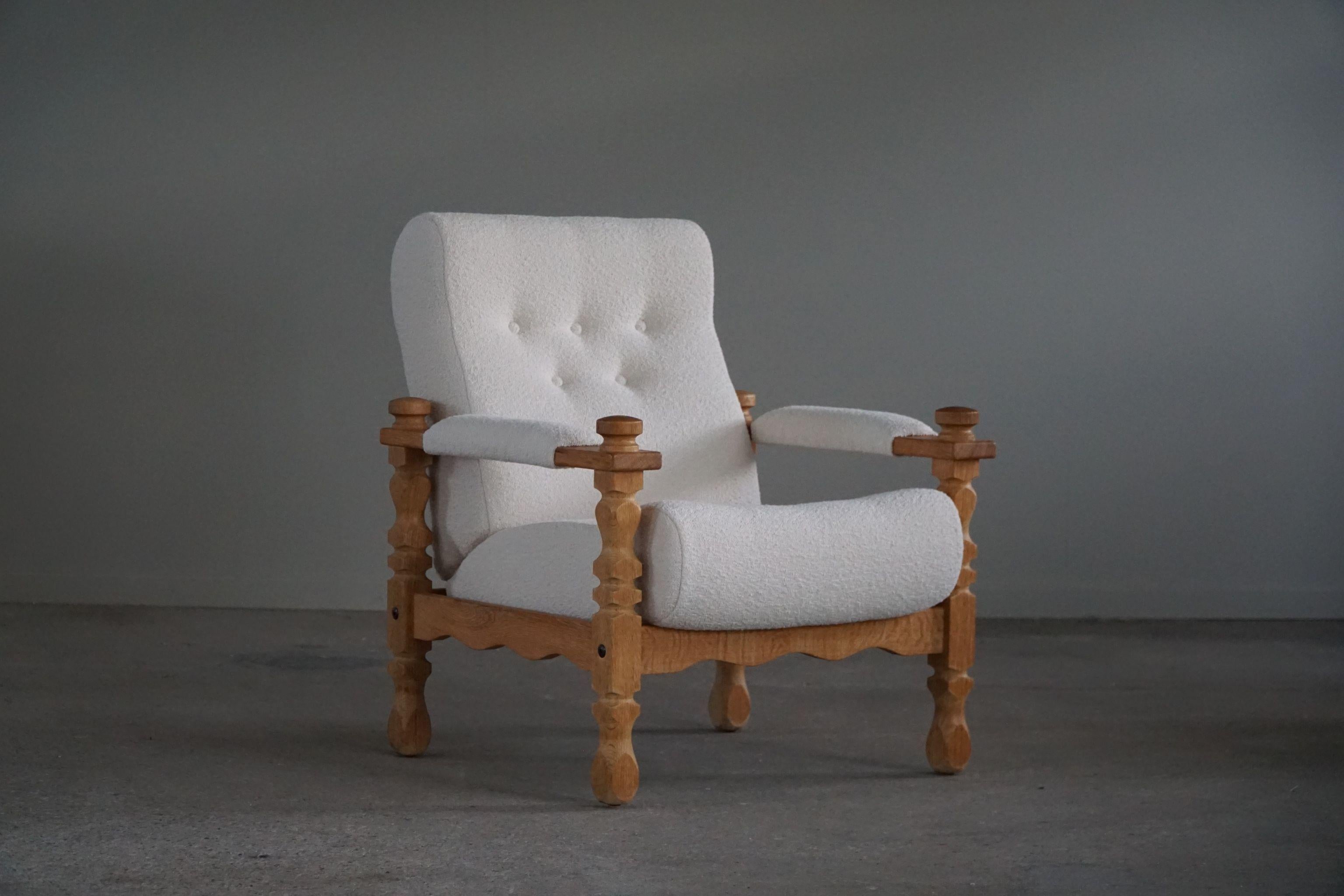 Henning Kjærnulf, Pair of Modern Easy Chairs in Oak & Bouclé, Made in 1960s 2