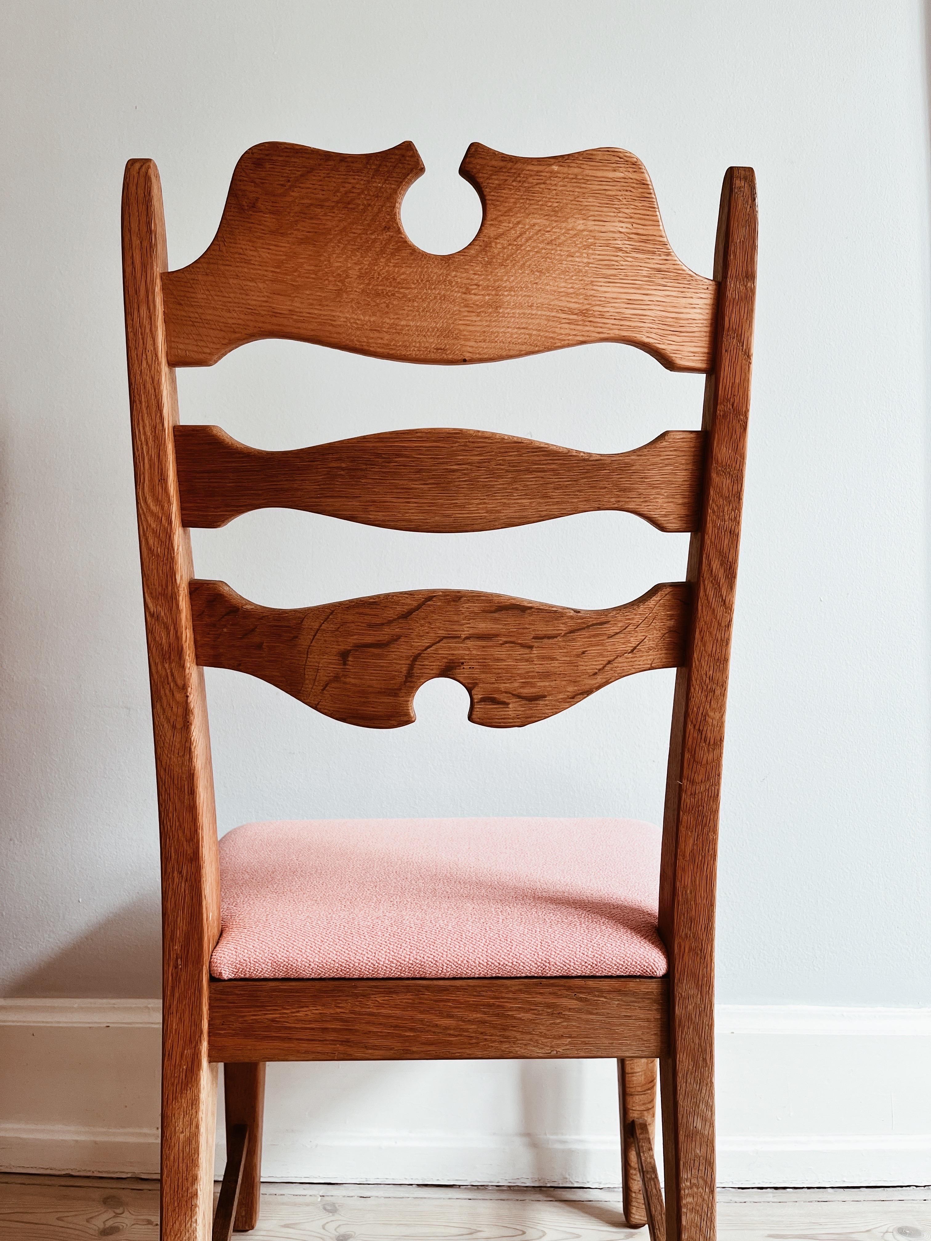 Danish Henning Kjærnulf razorblade dining chairs in oak and reupholstered seats