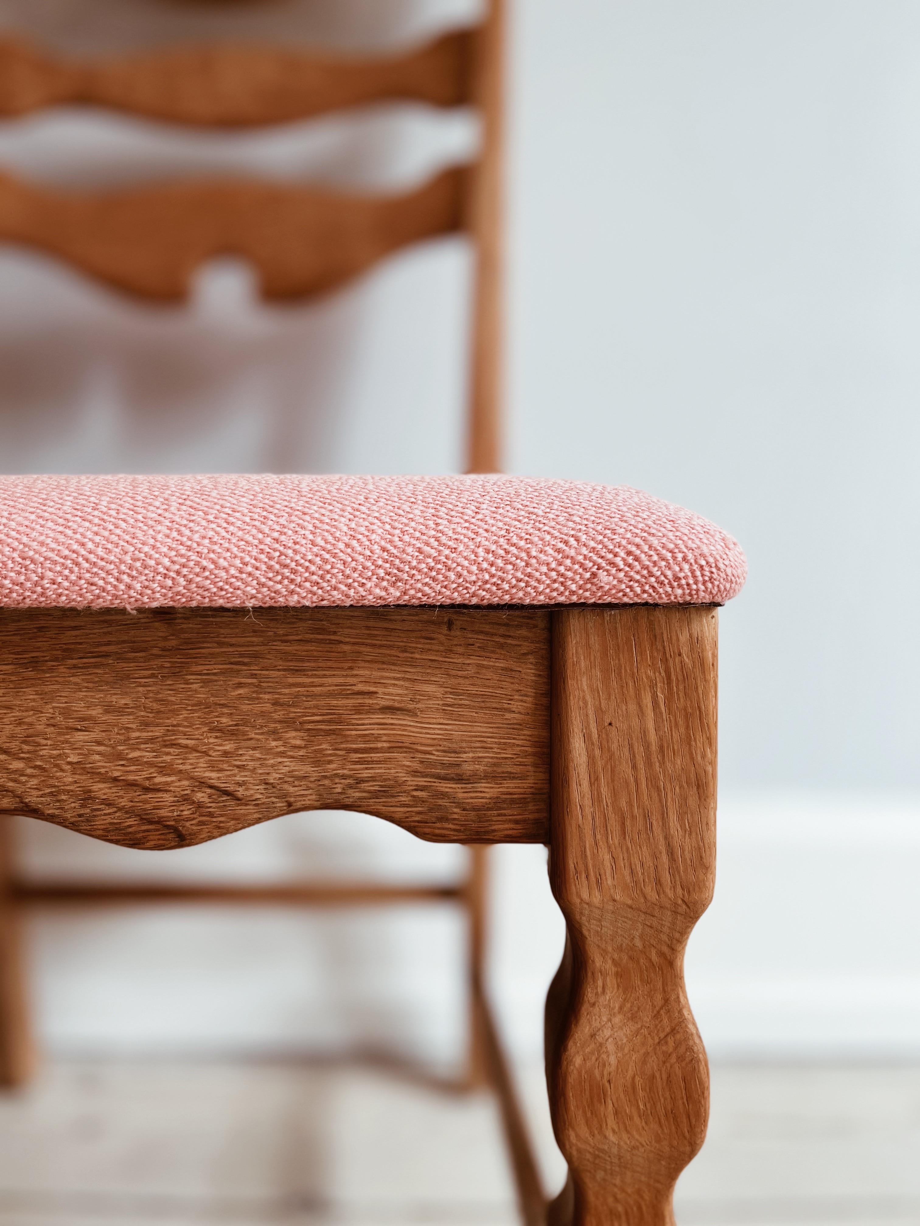 19th Century Henning Kjærnulf razorblade dining chairs in oak and reupholstered seats