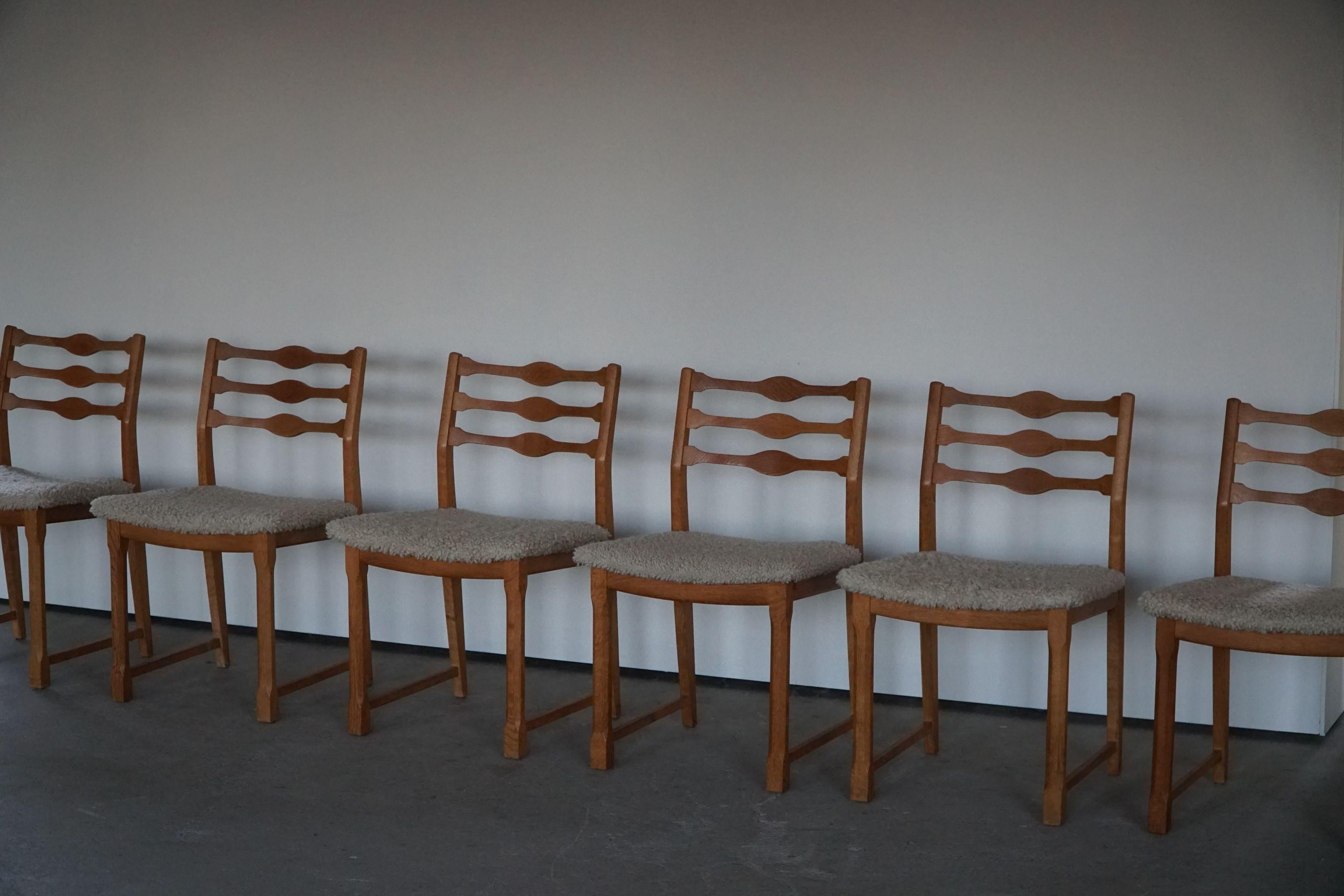 Henning Kjærnulf, Set of 6 Dining Chairs, Reupholstered in Lambswool, 1960s 3