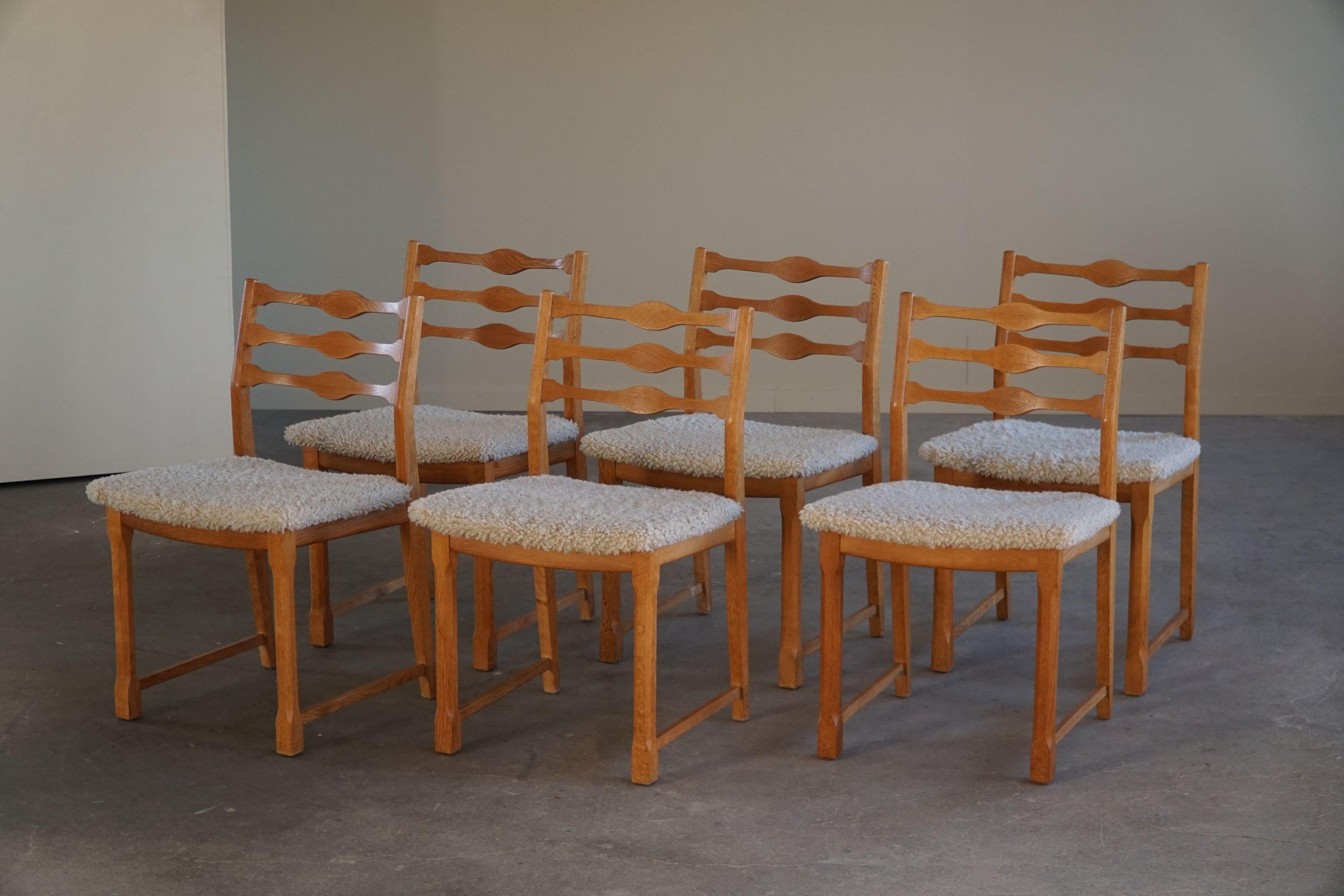 Henning Kjærnulf, Set of 6 Dining Chairs, Reupholstered in Lambswool, 1960s 4