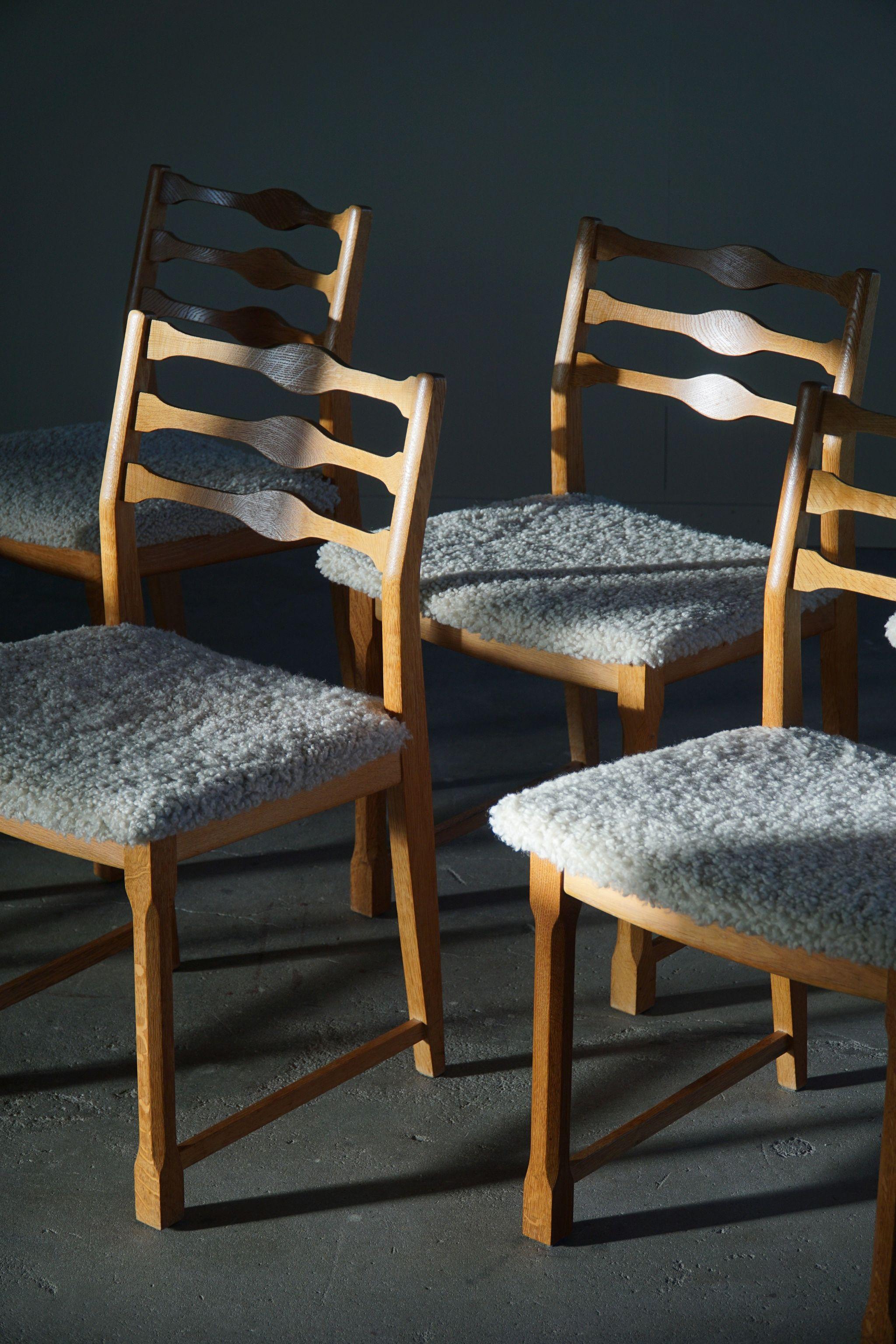Baroque Henning Kjærnulf, Set of 6 Dining Chairs, Reupholstered in Lambswool, 1960s
