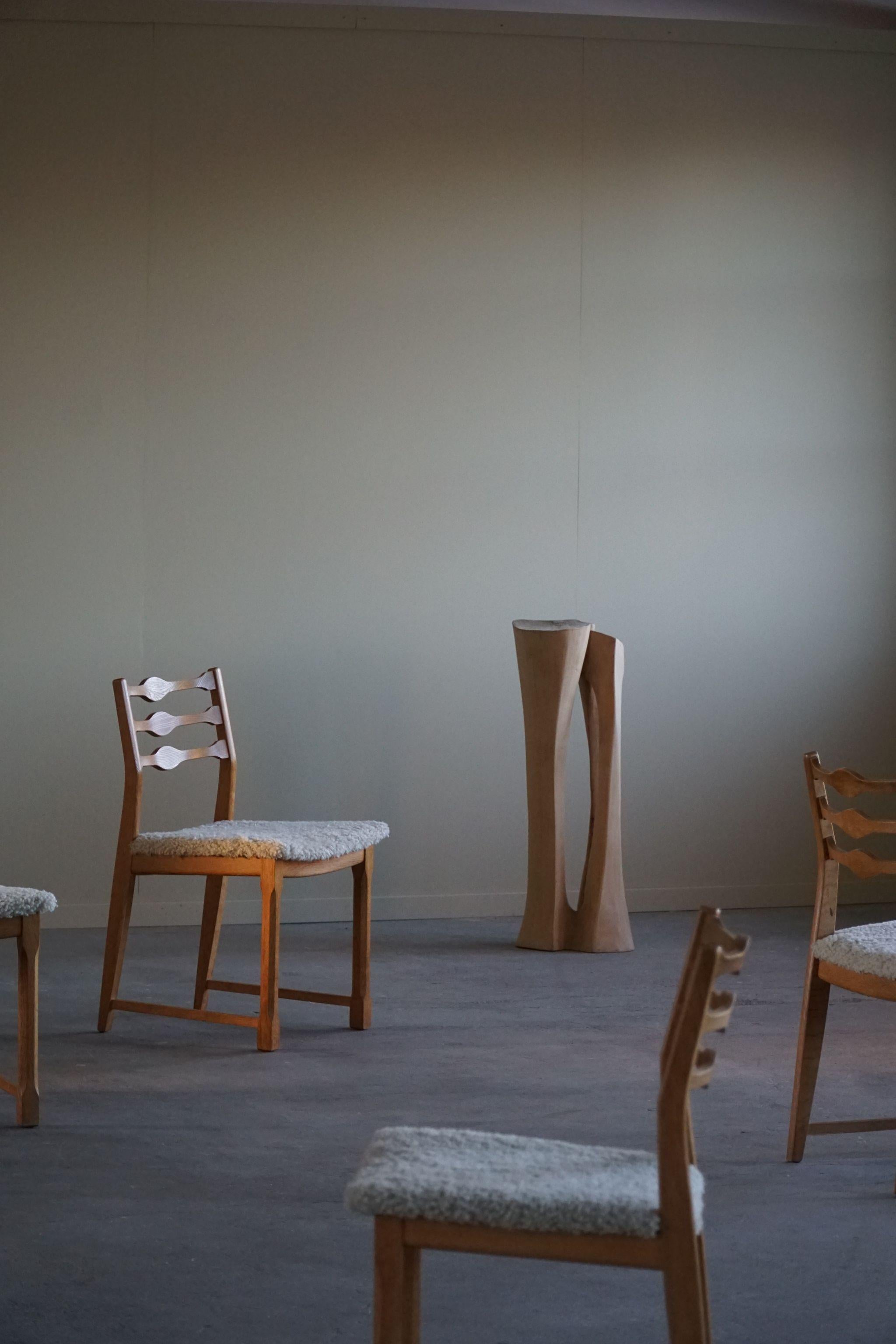 Lambskin Henning Kjærnulf, Set of 6 Dining Chairs, Reupholstered in Lambswool, 1960s