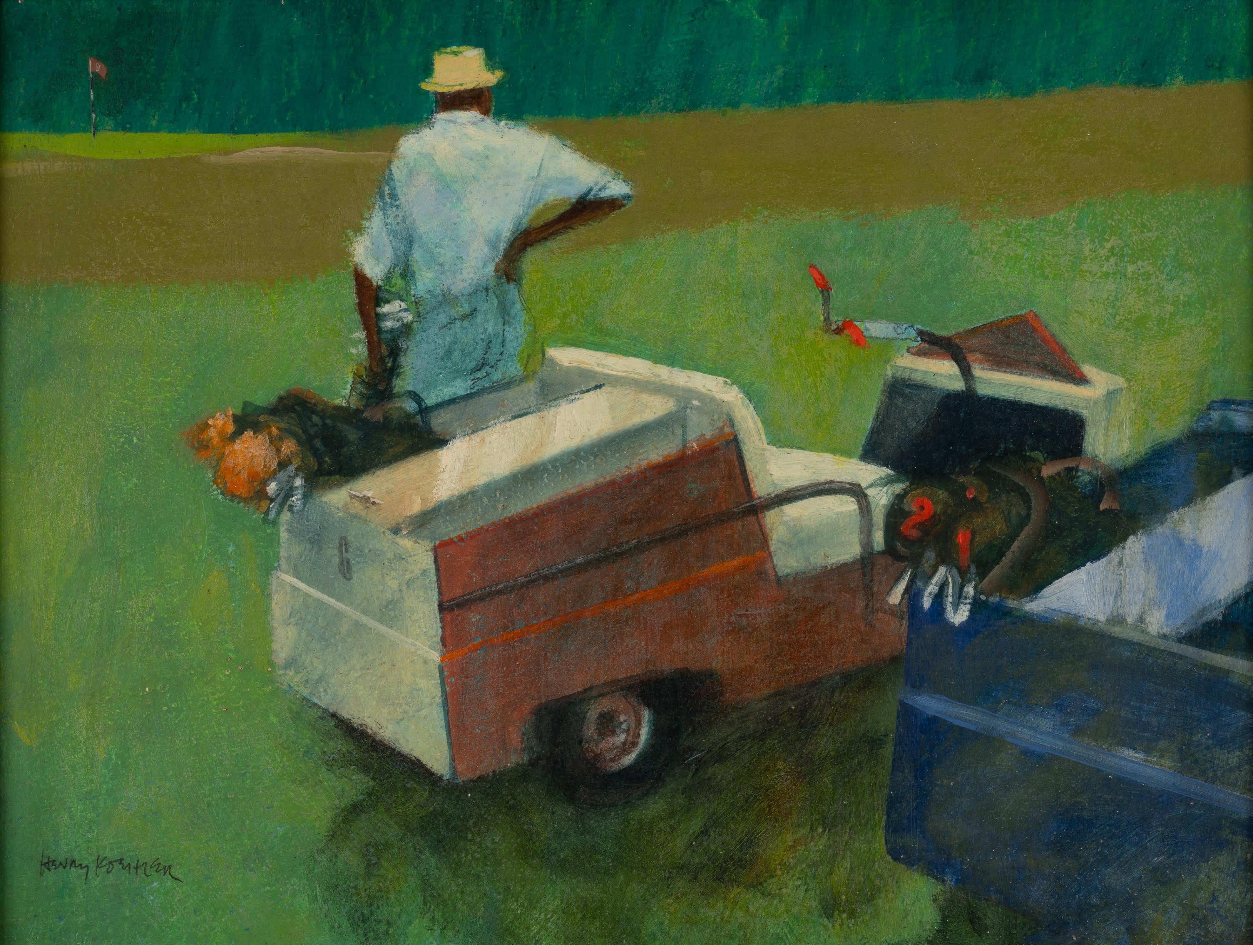 Caddy mit Golfwagen (Moderne), Painting, von Henry Koehler