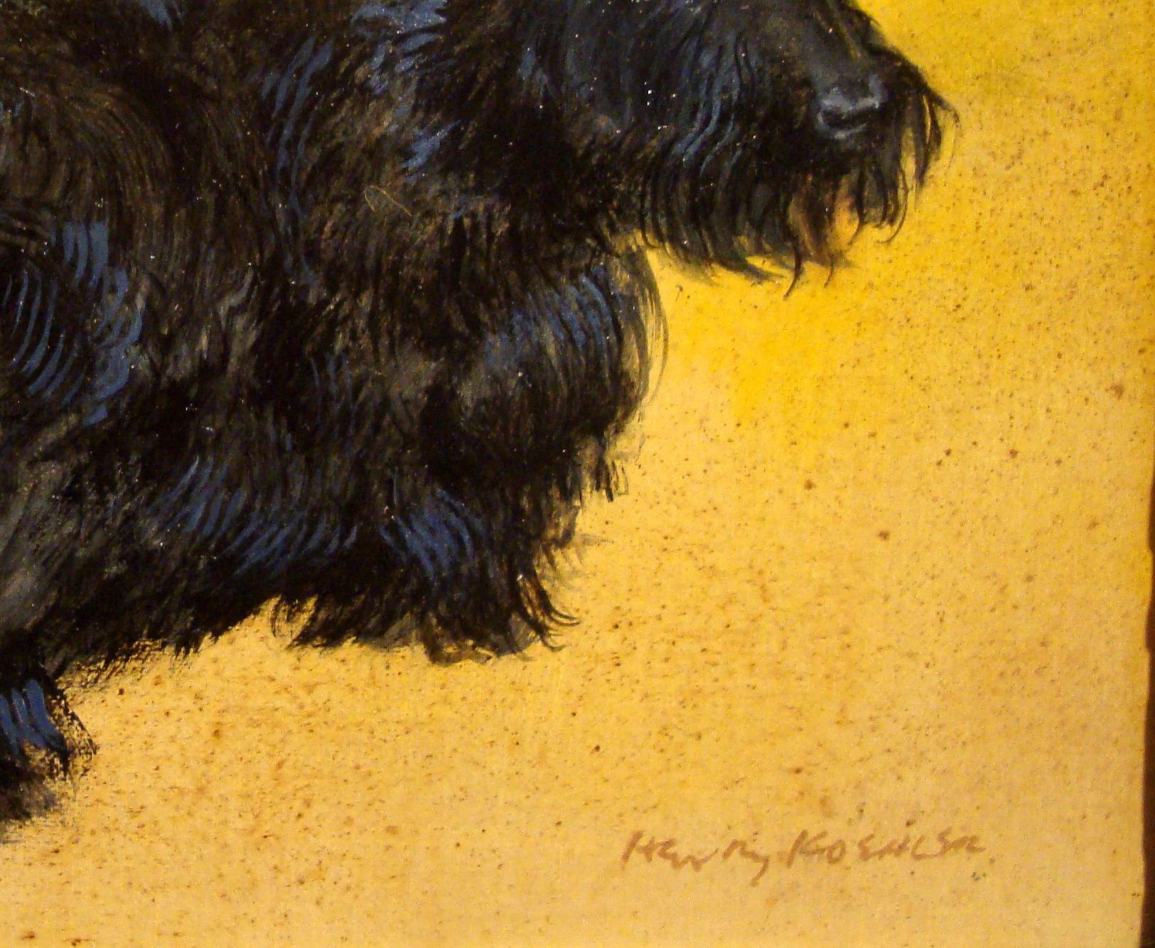Pequeña Pintura de un Distinguido Terrier Escocés sobre Fondo Amarillo Vivo en venta 1