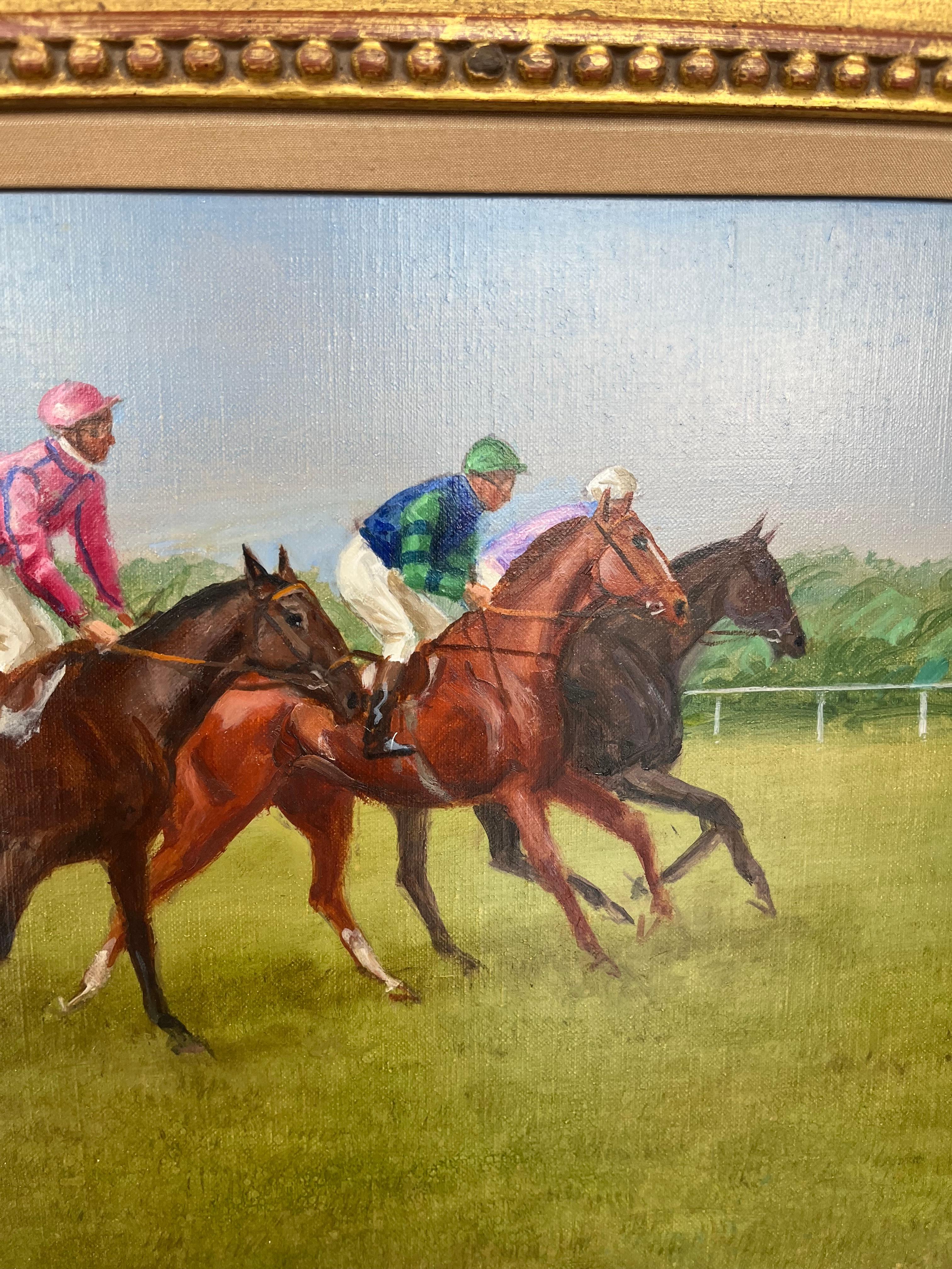 Henry Koehler's racing scenes always deliver slices of equestrian life. He shows moments of a race that truly encompass the character of the horses and their movement. His style and precise use of color to create light and shadow render his images
