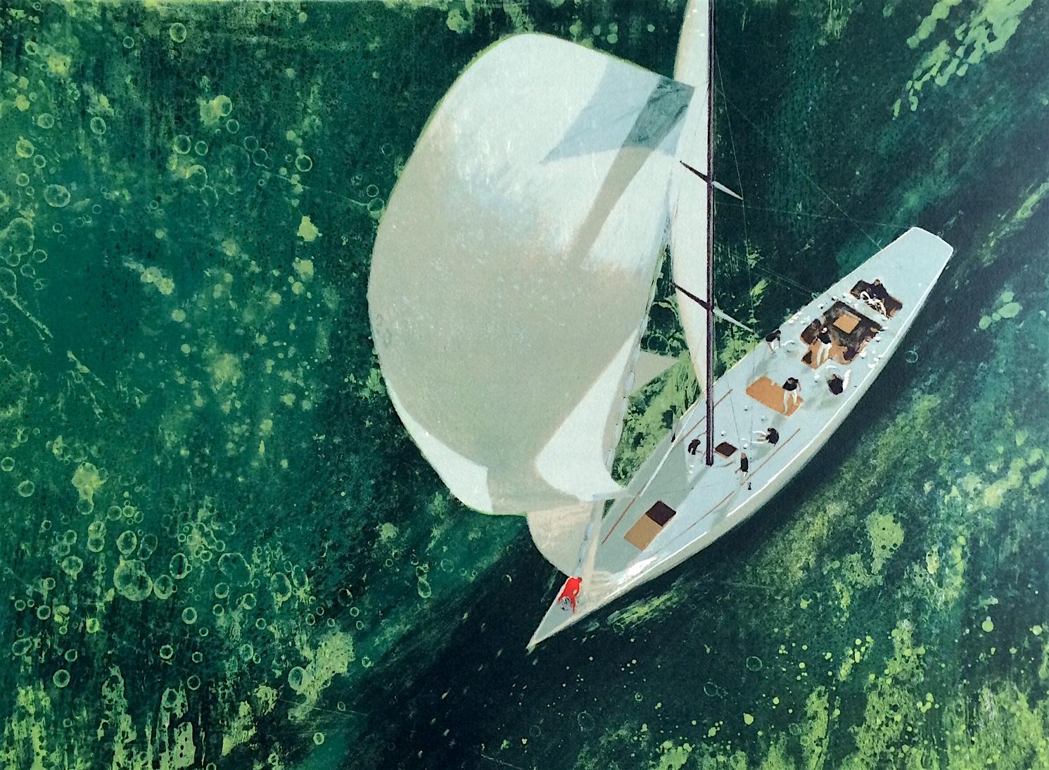 CONSTELLATION BELOW Signed Lithograph, Sailing, Cutter (boat), Nautical Art - Print by Henry Koehler