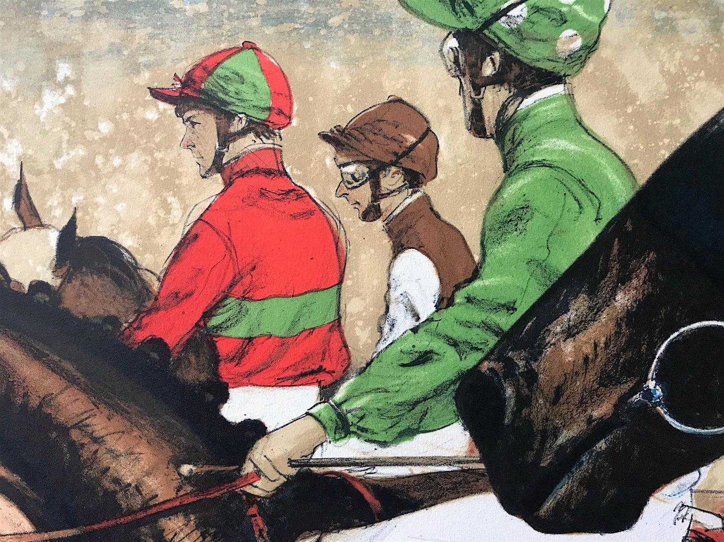 Race Day, Signed Lithograph, Horse Racing - Realist Print by Henry Koehler