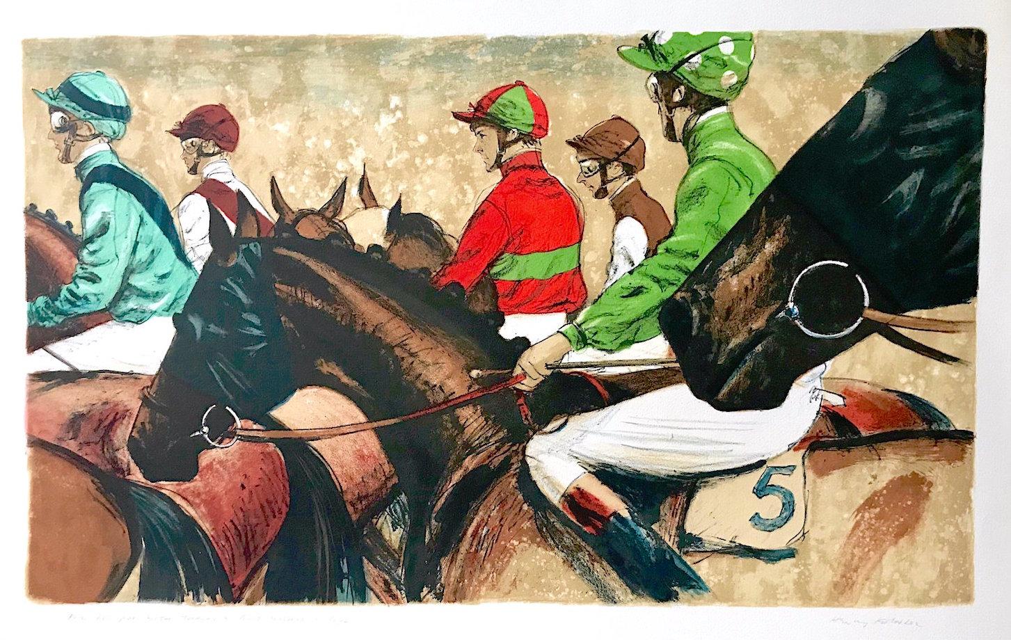 Henry Koehler Figurative Print - Race Day, Signed Lithograph, Horse Racing