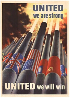 Original United We are Strong  United We Will vintage poster  1943