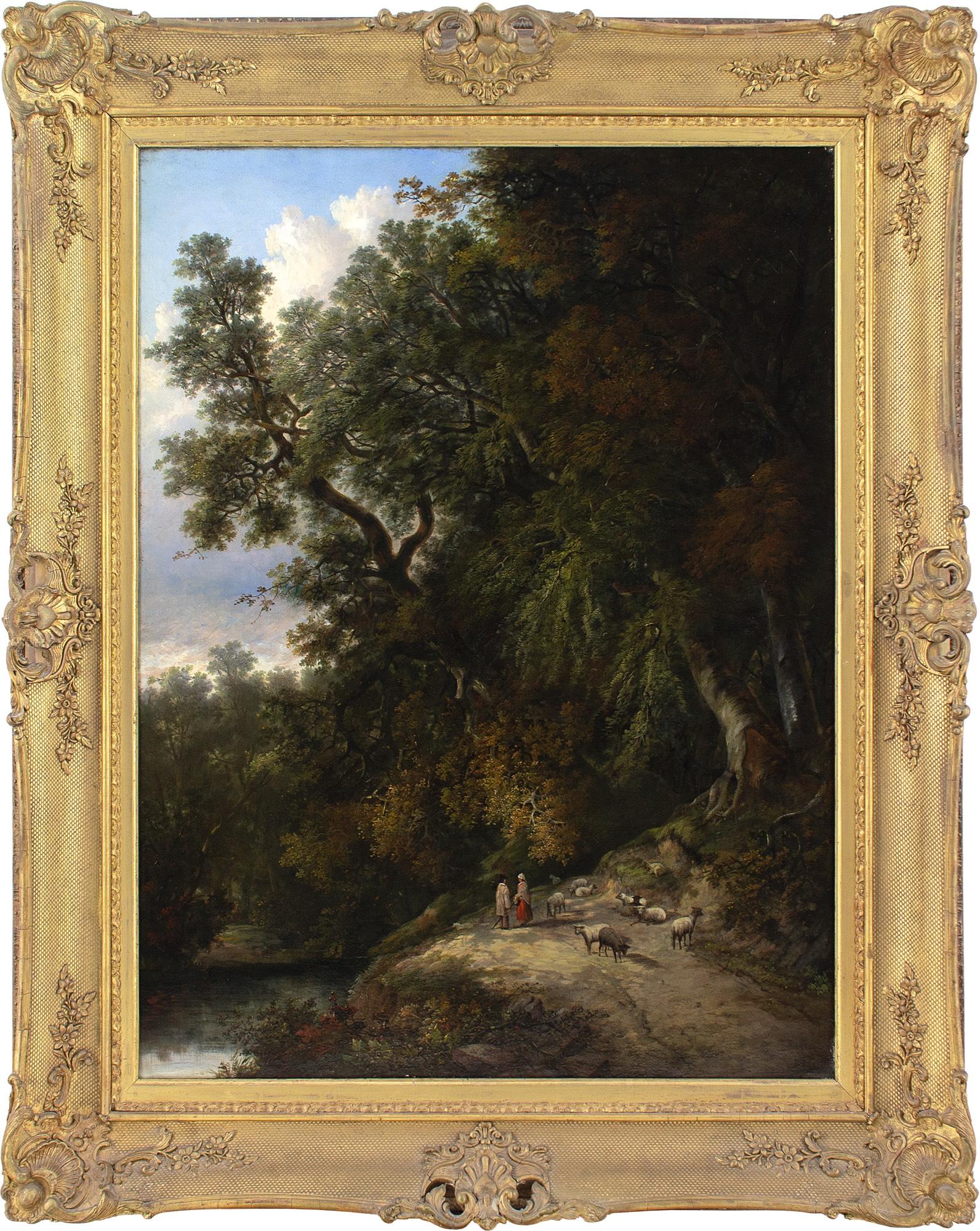 This mid-19th-century oil painting by British artist Henry Ladbrooke (1800-1869) depicts a woodland view near Walsingham in Norfolk. It was exhibited at Norwich Castle in October 1927 and the original exhibition catalogue is included with the