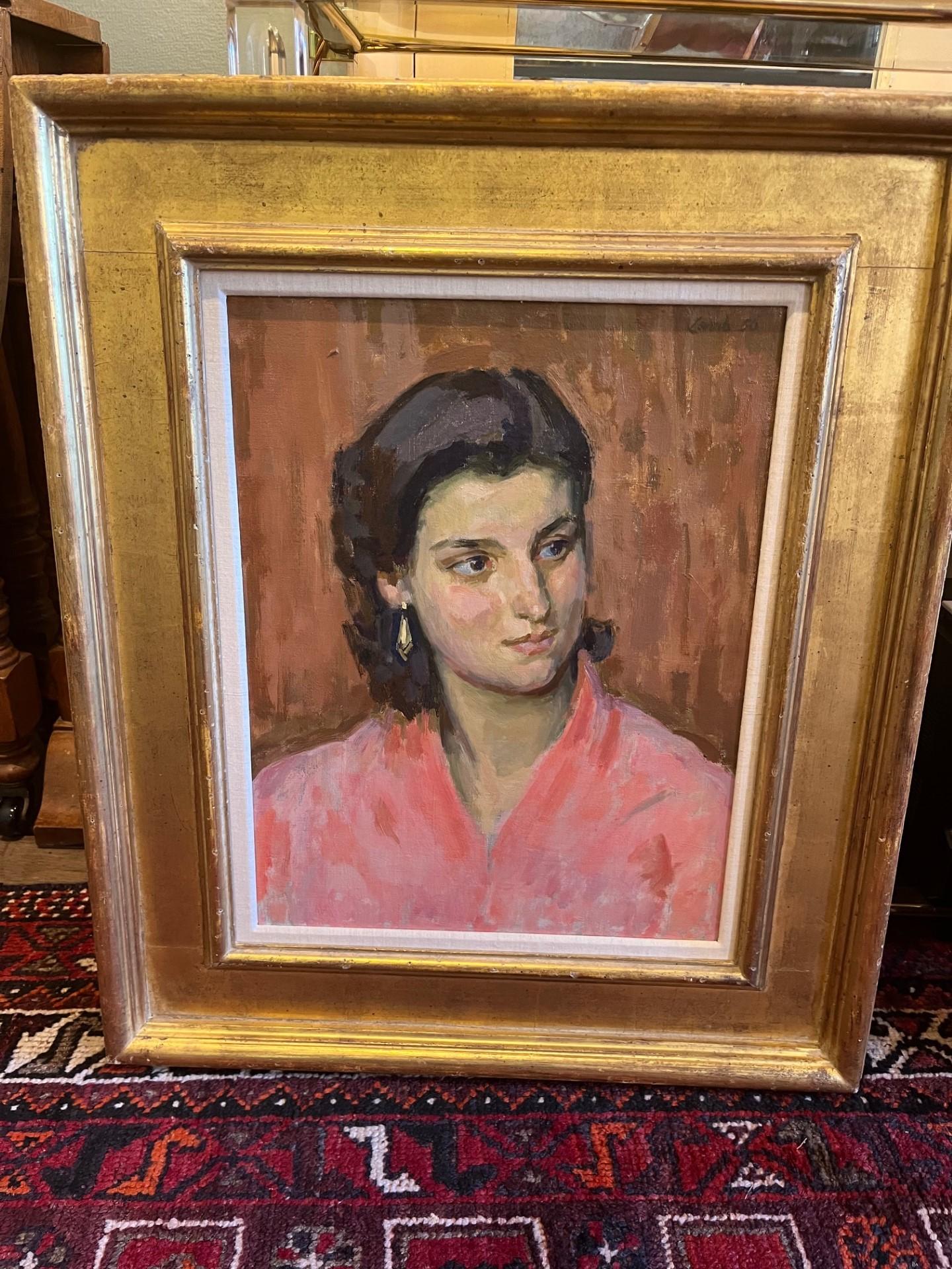 Retrato de mediados de siglo Óleo postimpresionista de Henrietta Phipps hija de artistas - Art Posimpresionista de Henry Lamb