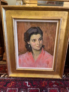 Mid Century Portrait Post Impressionist Oil of Henrietta Phipps artists daughter