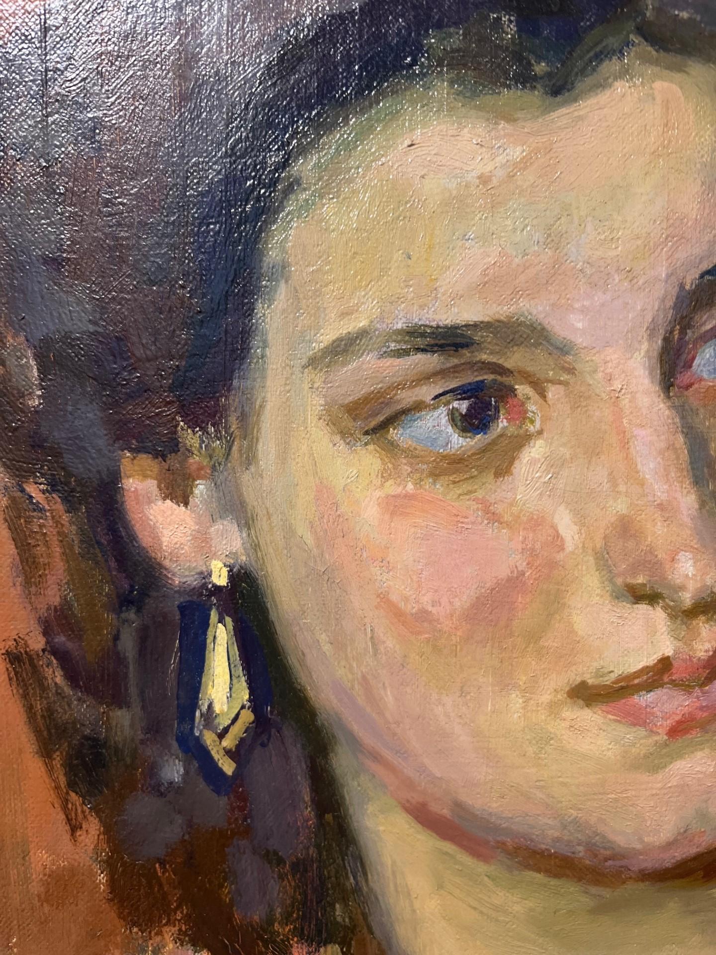 Retrato de mediados de siglo Óleo postimpresionista de Henrietta Phipps hija de artistas en venta 5