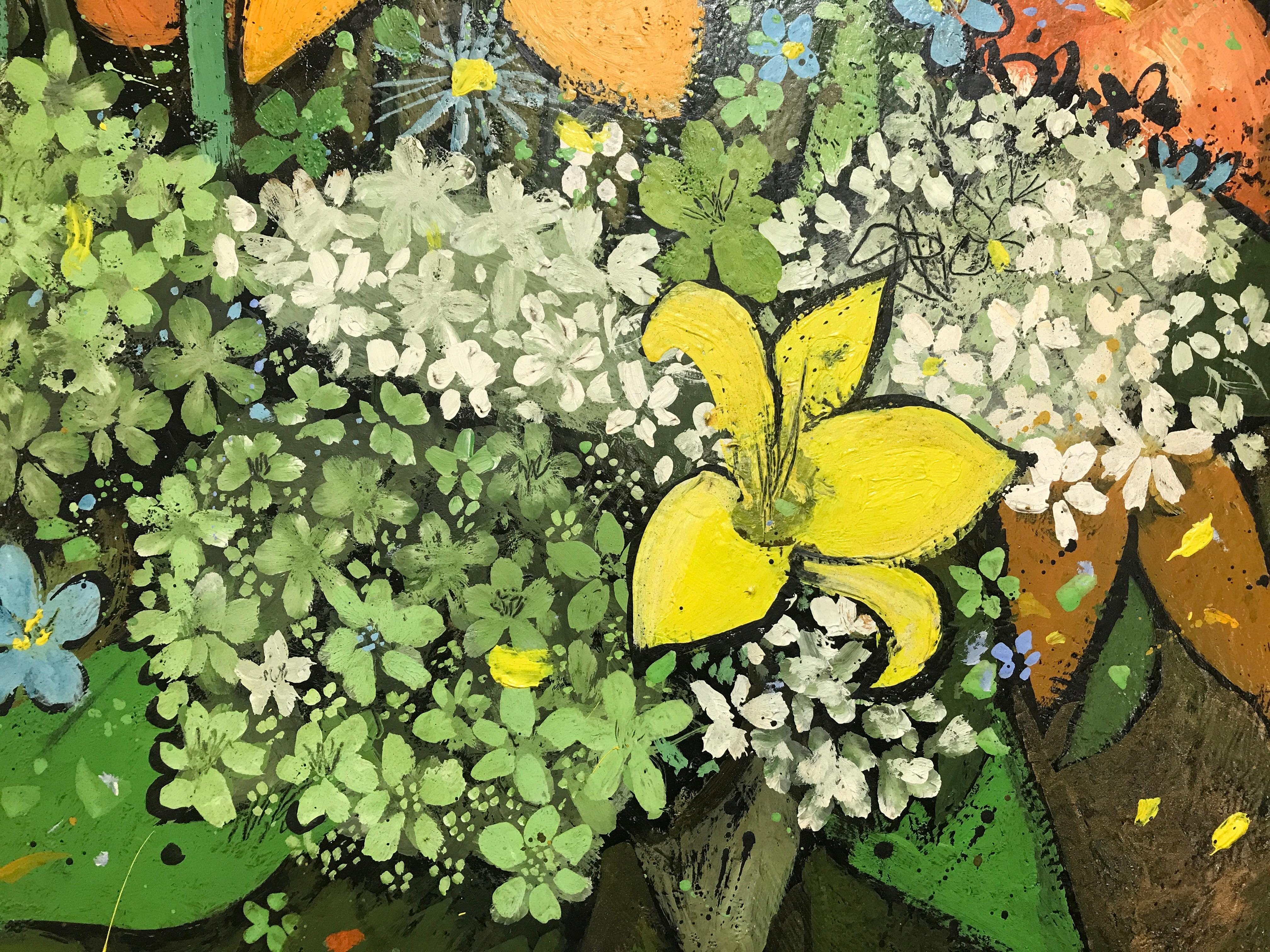 Floral I - Gris Still-Life Painting par Henry Lawrence Faulkner