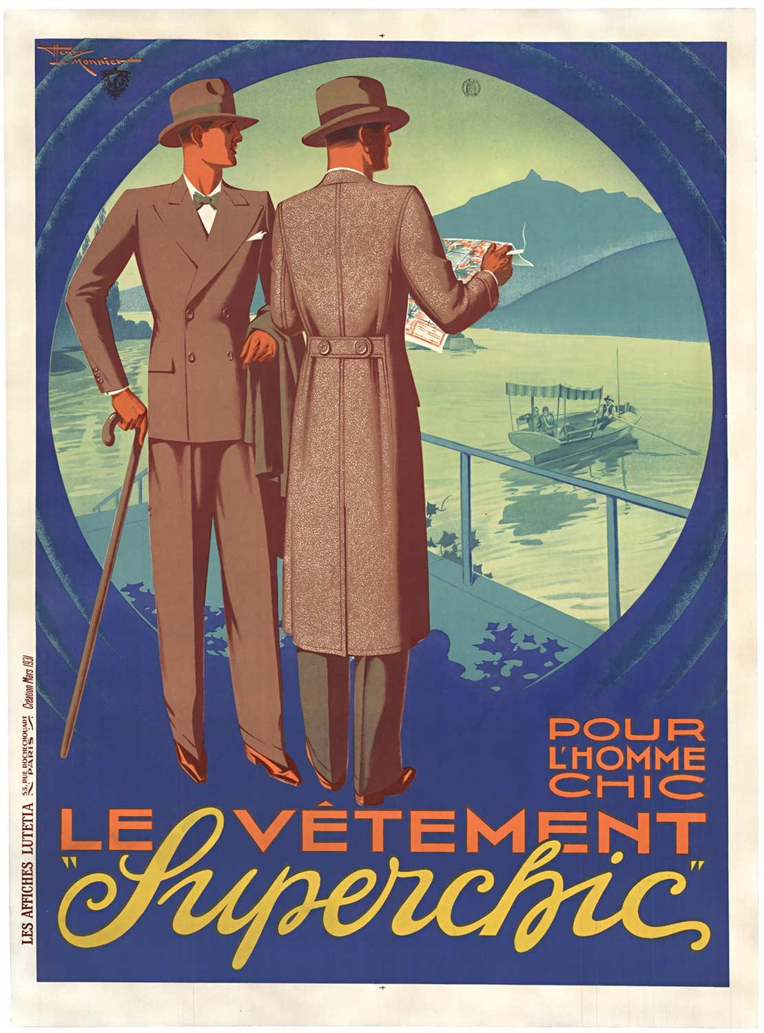 Affiche vintage française originale Le Vetement « Superchic » pour L'Homme