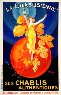 Originales Vintage-Vintage-Poster Chablisienne-Wein von Henri le Monnier, 1926