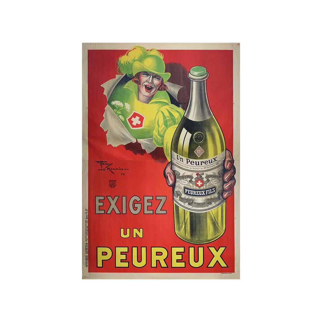 Dans cette affiche publicitaire originale de 1925, vibrante et pleine d'entrain, l'illustrateur français Henry Lemonnier capture l'essence de l'identité d'une marque grâce à un design audacieux, des couleurs frappantes et un personnage mémorable.