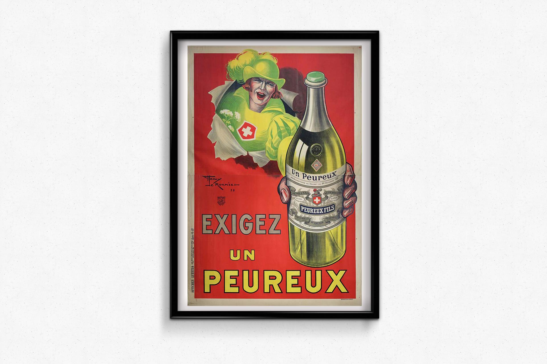 Affiche publicitaire originale de 1925 pour Un Peureux, une liqueur française en vente 2