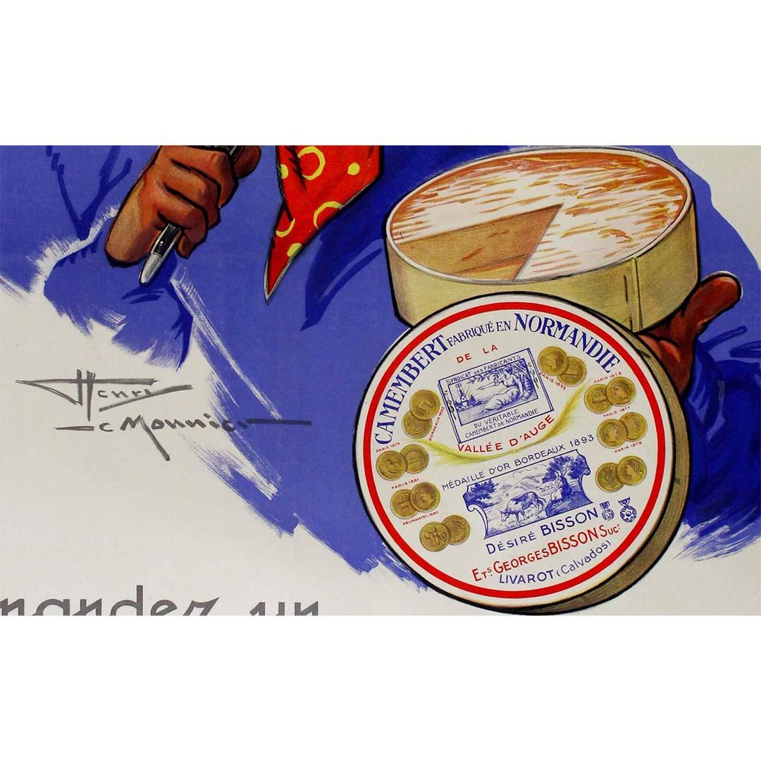 1937 original advertising gastronomy poster Demandez un Camembert Georges Bisson For Sale 1