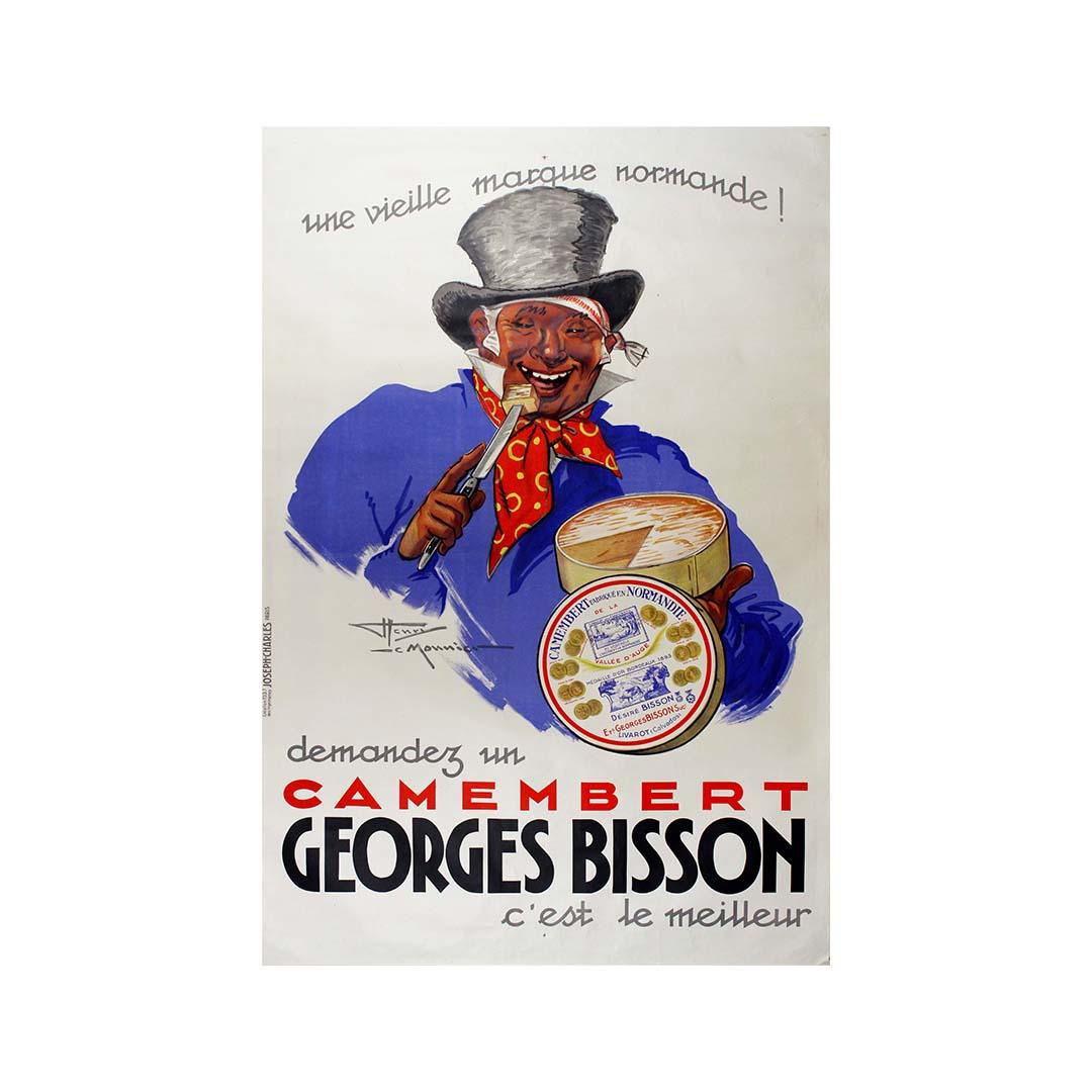 1937 original advertising gastronomy poster Demandez un Camembert Georges Bisson For Sale 2