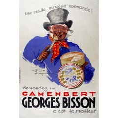 Vintage 1937 original advertising gastronomy poster Demandez un Camembert Georges Bisson